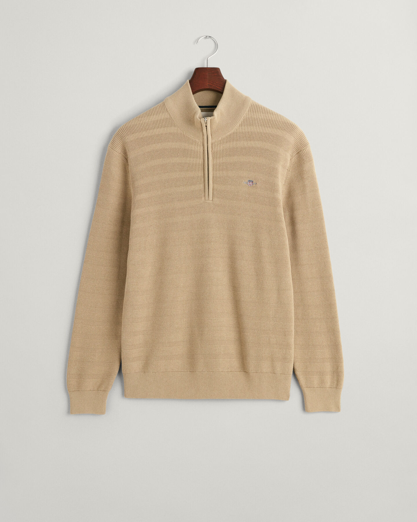 Pull &agrave; demi-zip en coton textur&eacute; &agrave; rayures