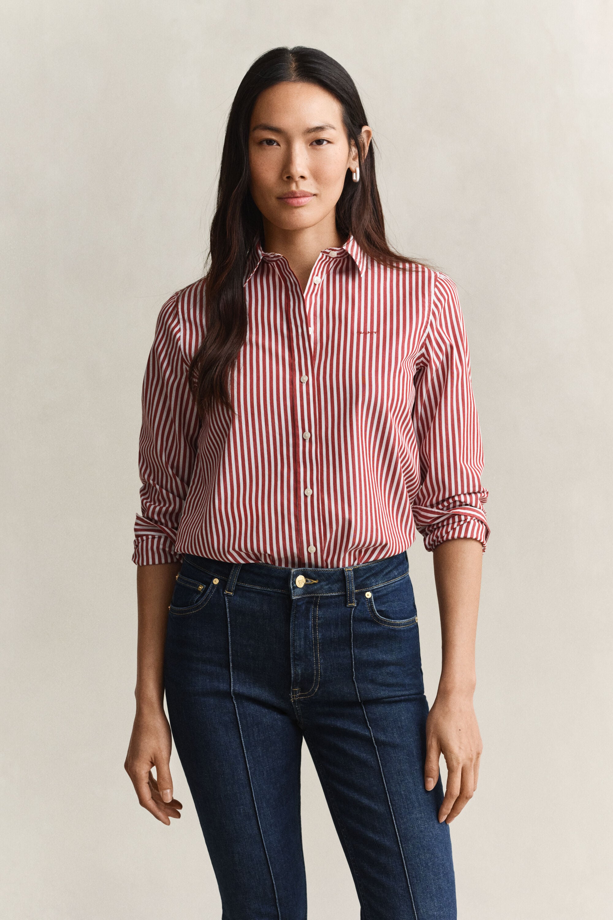 Chemise classique coupe regular en popeline à rayures