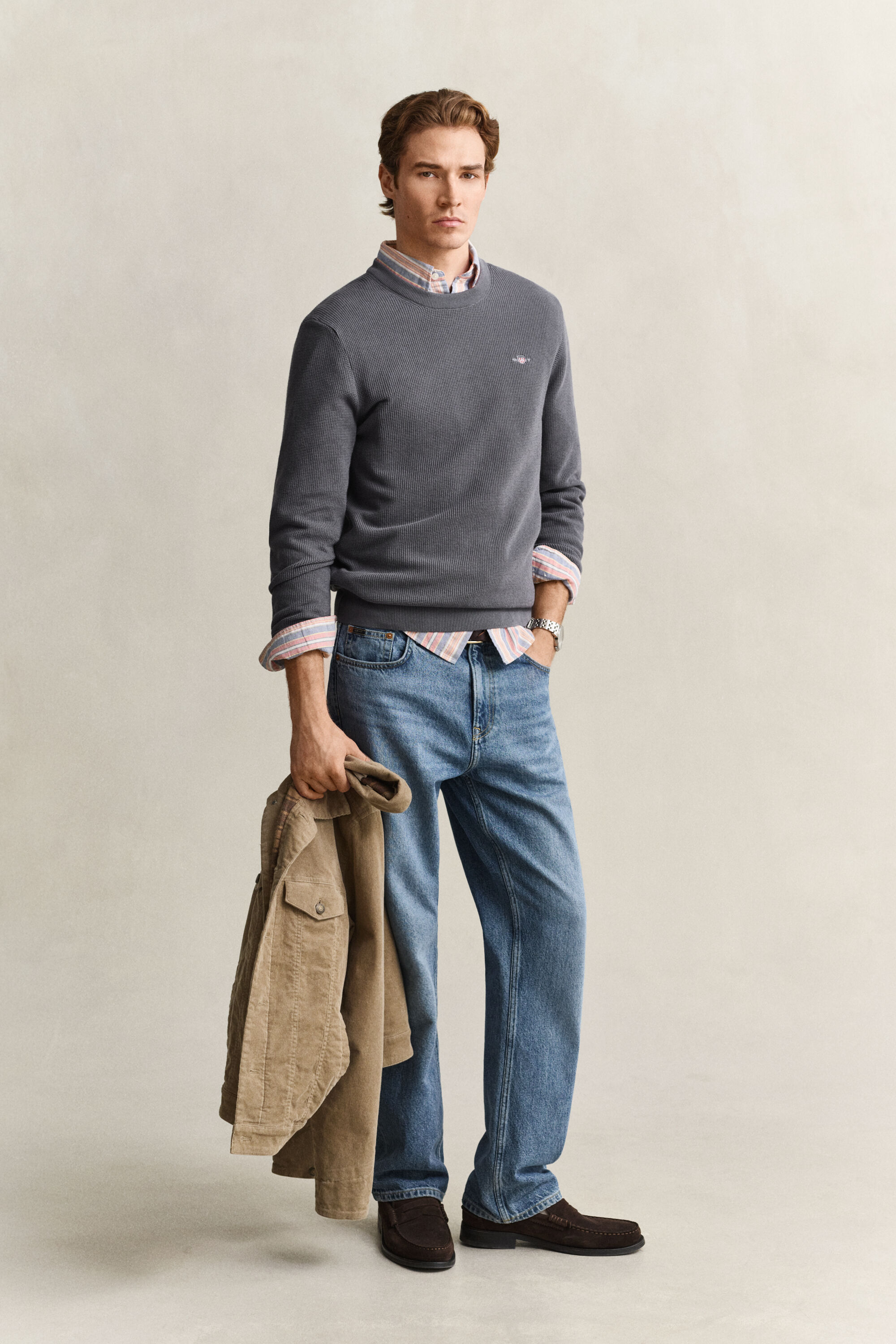 Pull col rond en coton texturé