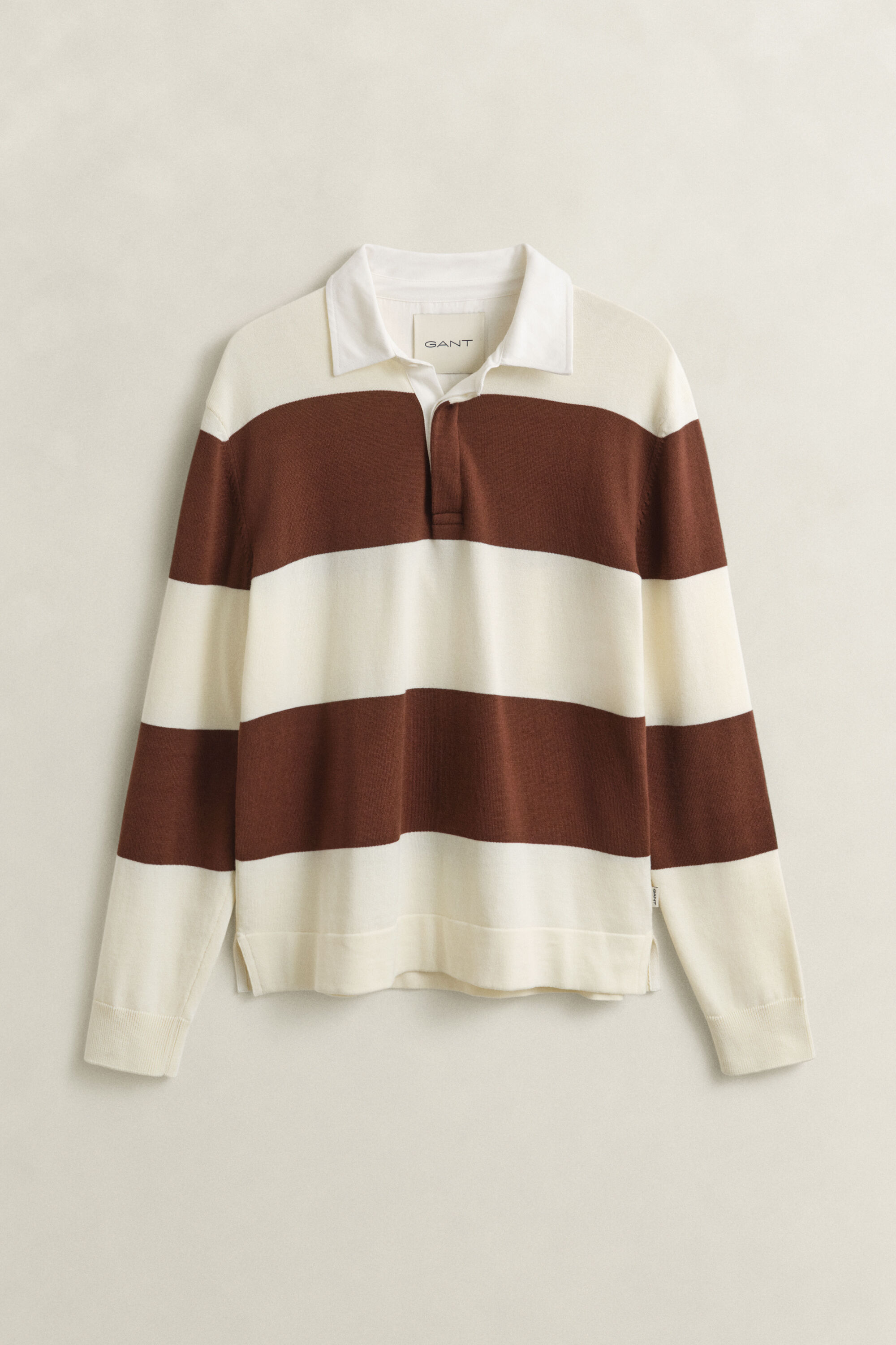 Pull façon polo en coton à larges rayures