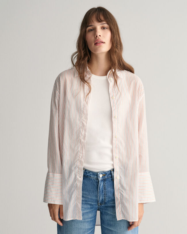 Chemise relaxed fit ray&eacute;e &agrave; poignets larges