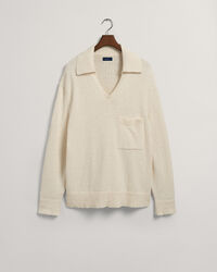 Pull fa&ccedil;on polo en coton et lin effet flamm&eacute;