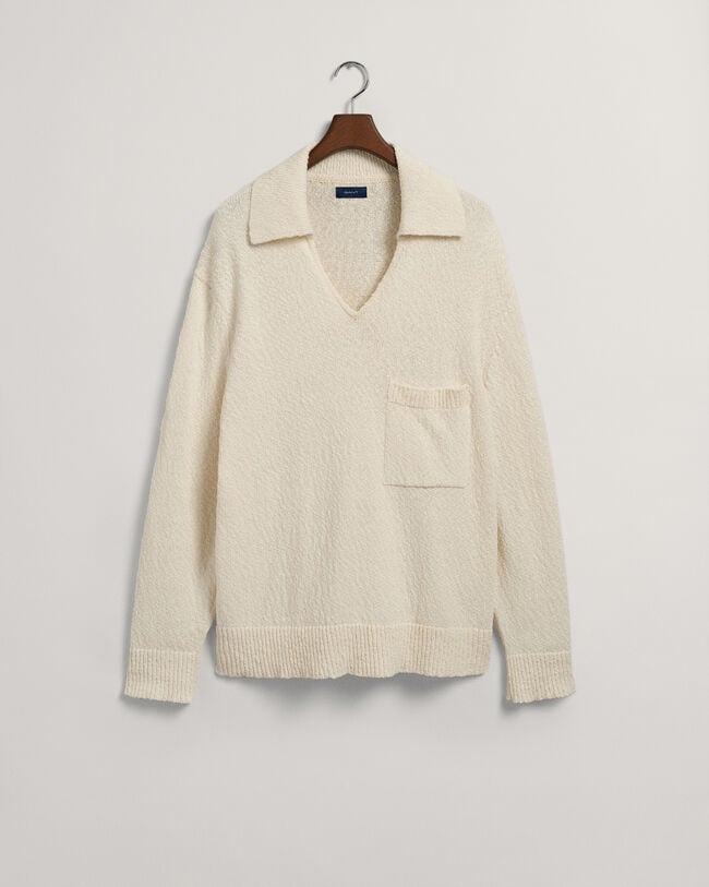 Pull fa&ccedil;on polo en coton et lin effet flamm&eacute;