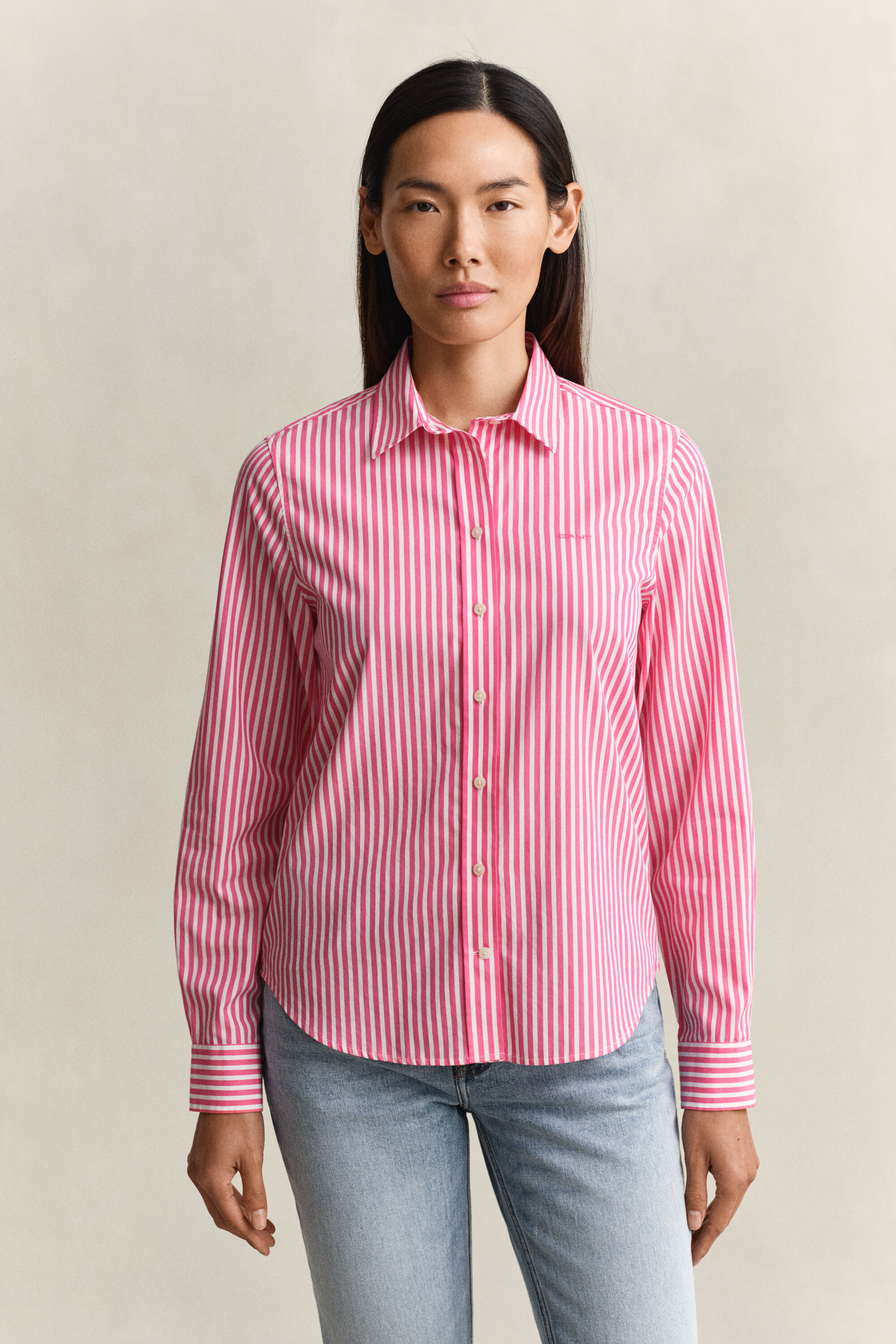 Chemise classique coupe regular en popeline à rayures