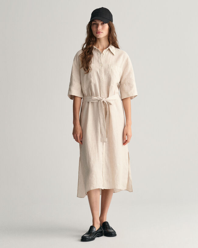 Robe-chemise en lin à manches courtes