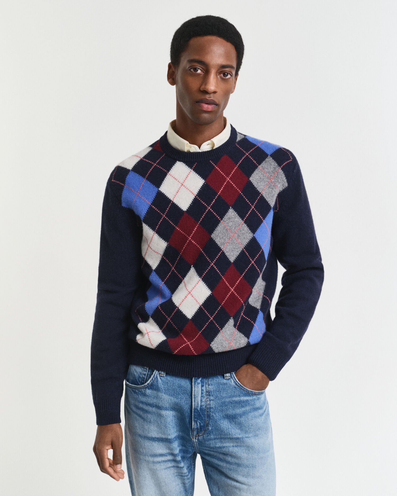 Pull col rond à motif argyle