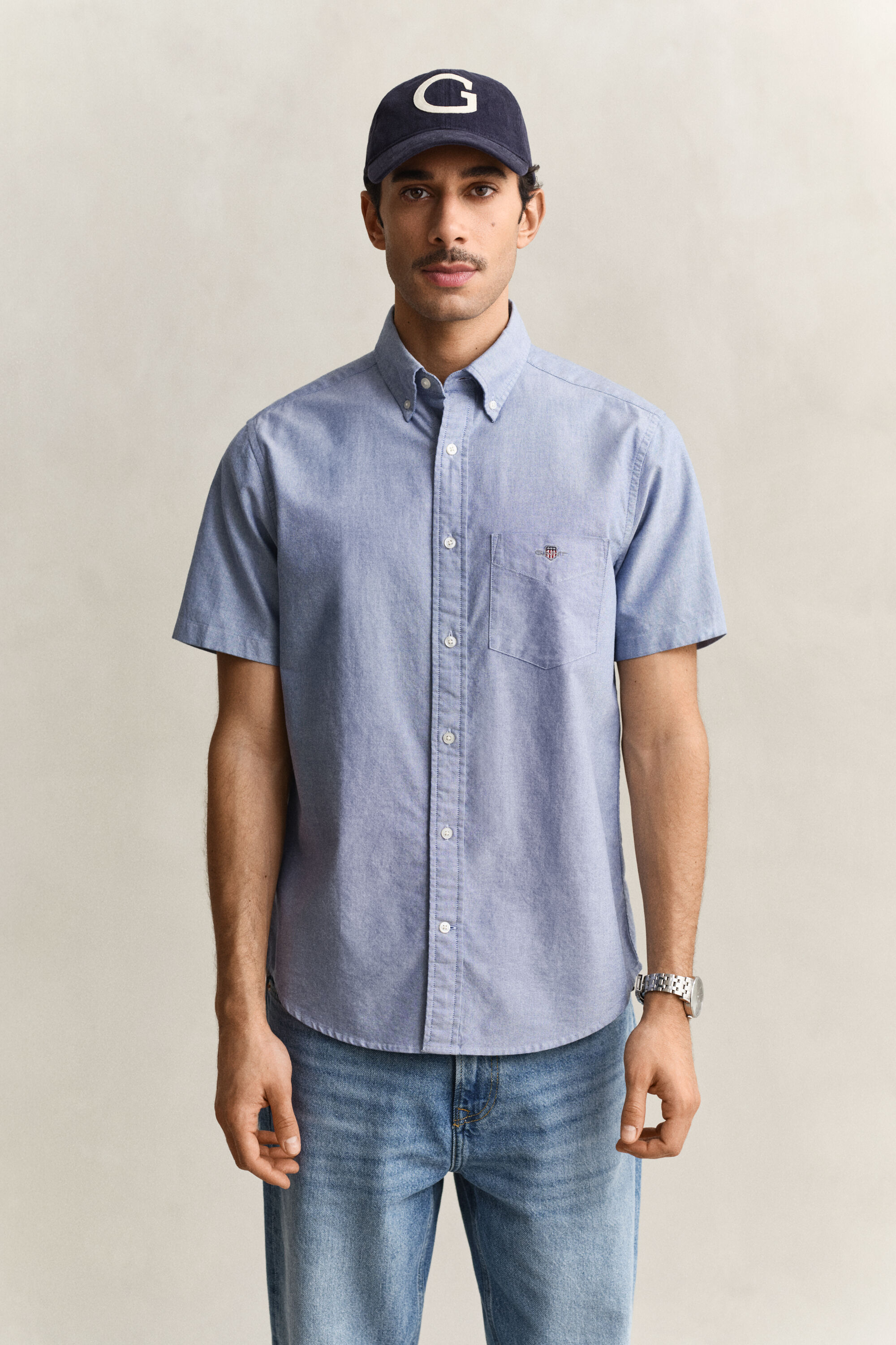 Chemise à manches courtes en coton Oxford classique