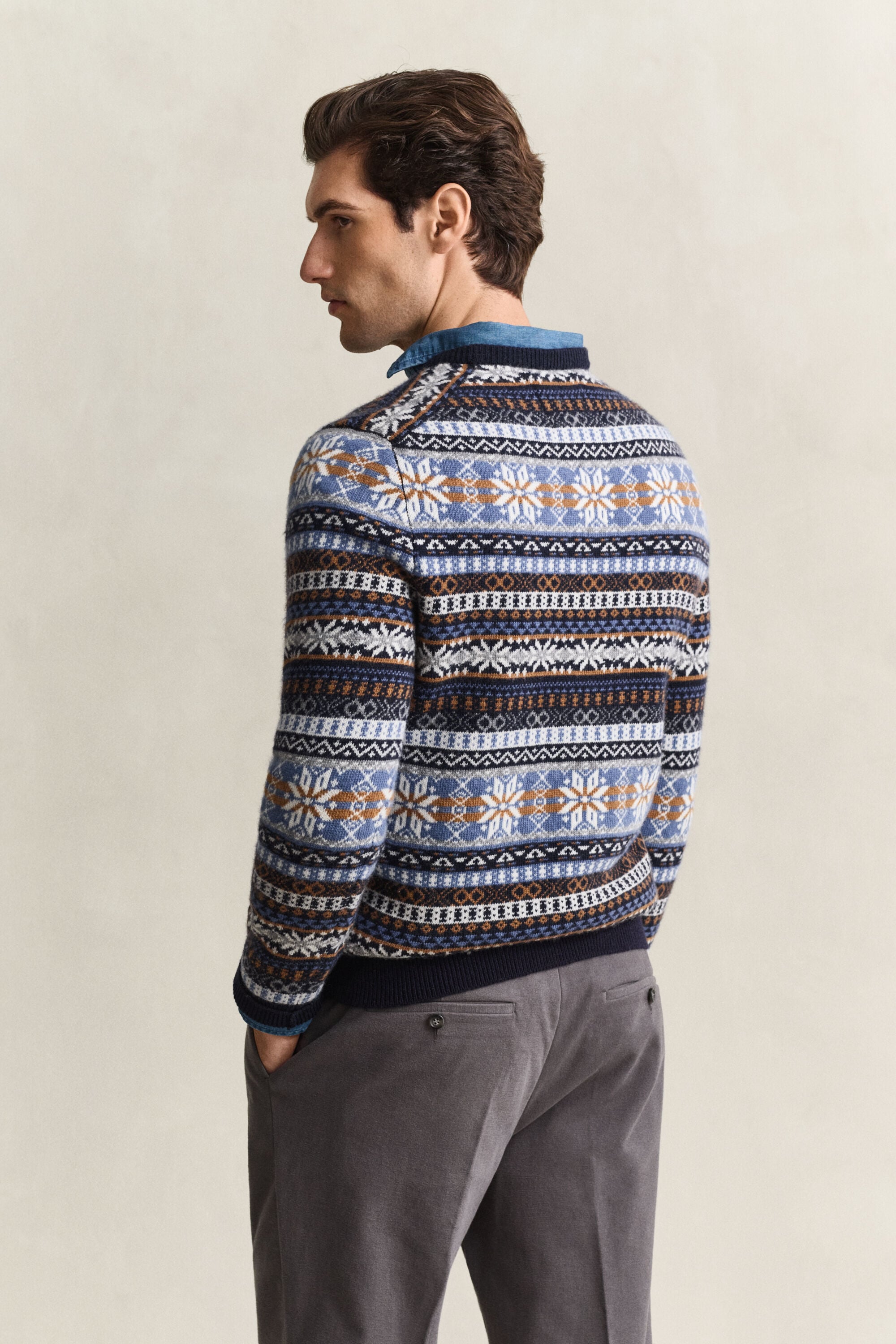Pull col rond à motif Fair Isle