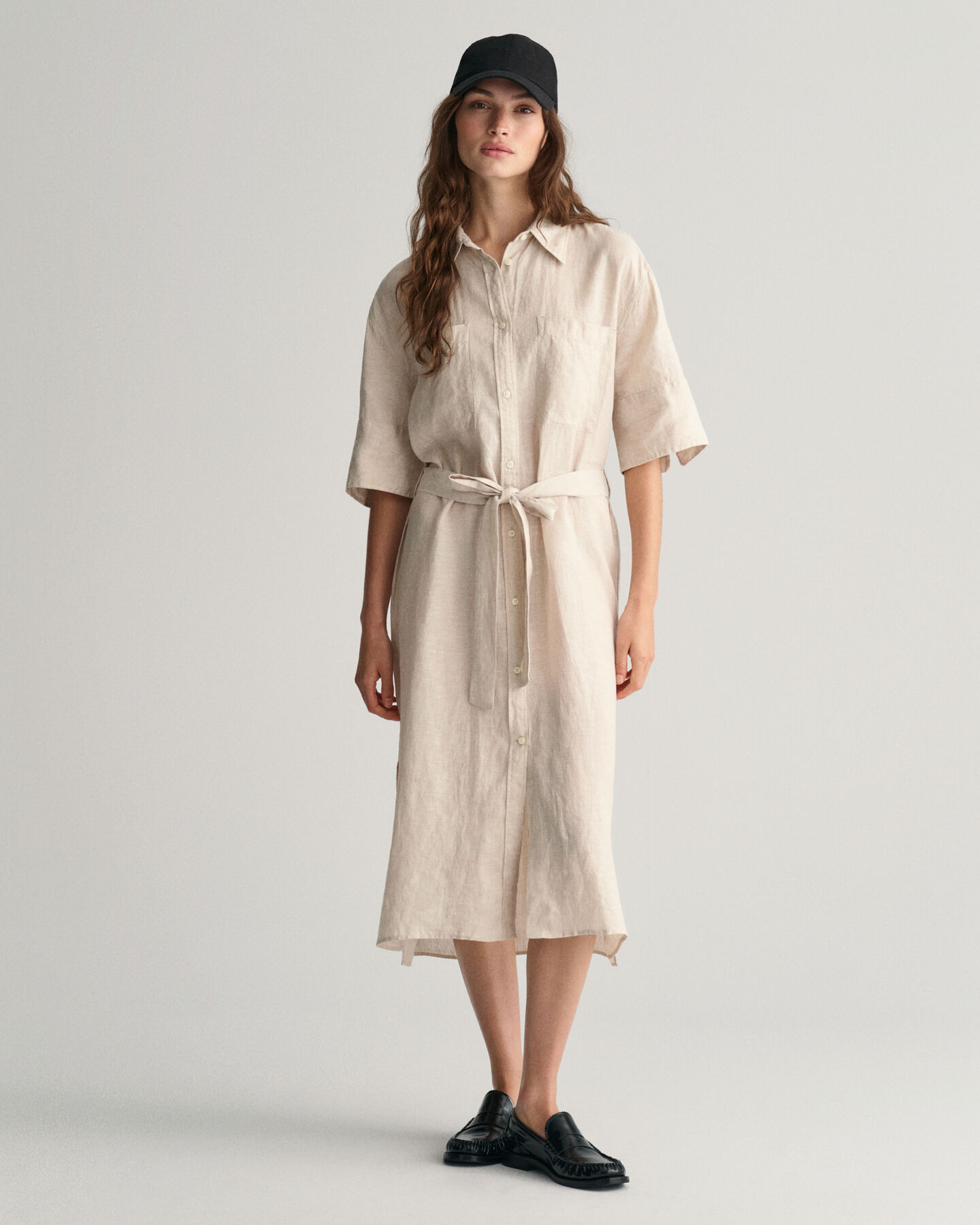Robe-chemise en lin à manches courtes