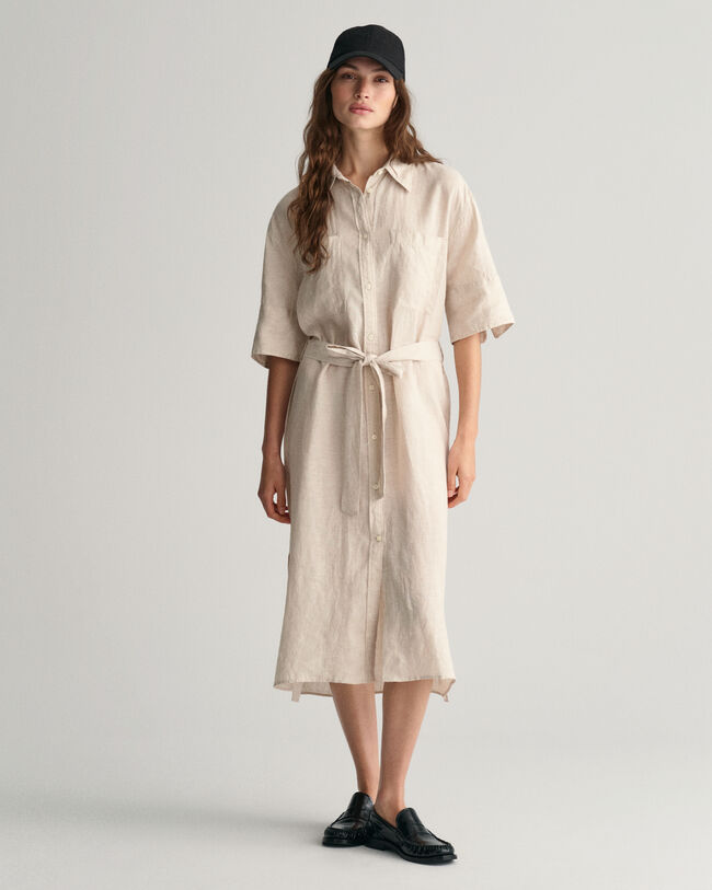 Robe-chemise en lin à manches courtes