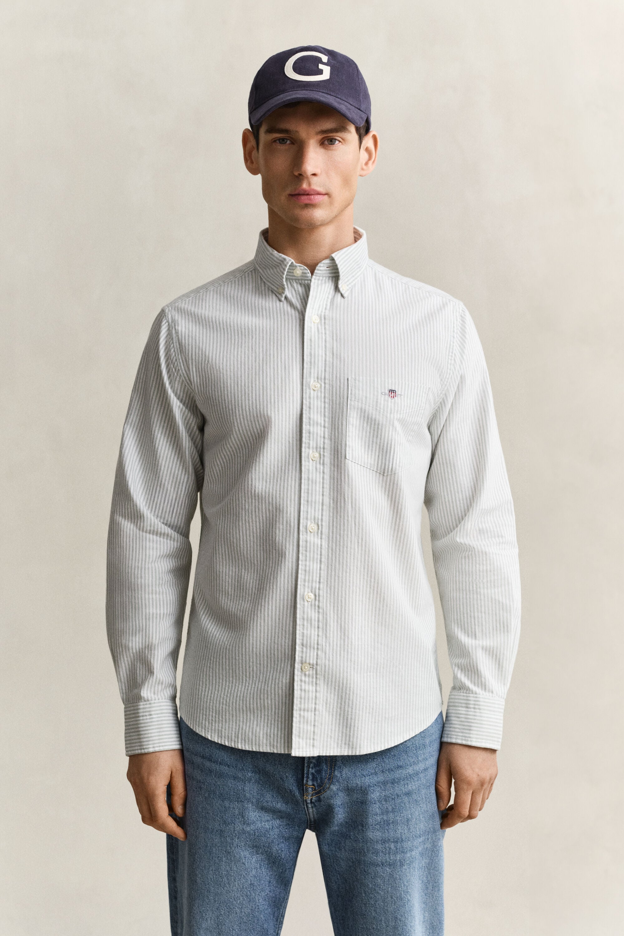 Chemise en coton Oxford classique à rayures Banker