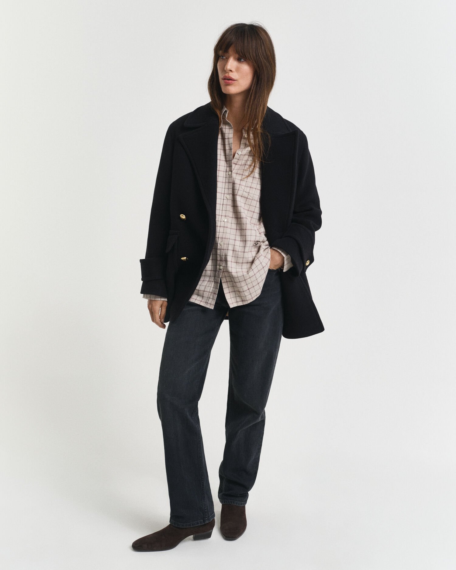 Chemise coupe décontractée en flanelle brossée à carreaux