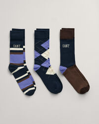 Coffret-cadeau lot de 3&nbsp;paires de chaussettes &agrave; motif argyle et &agrave; rayures