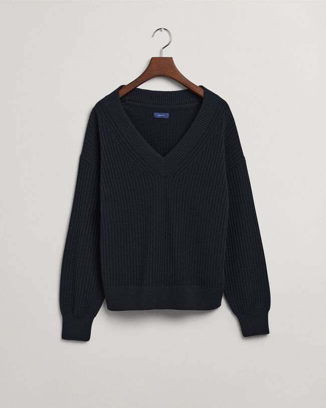 Pull col V en coton c&ocirc;tel&eacute;