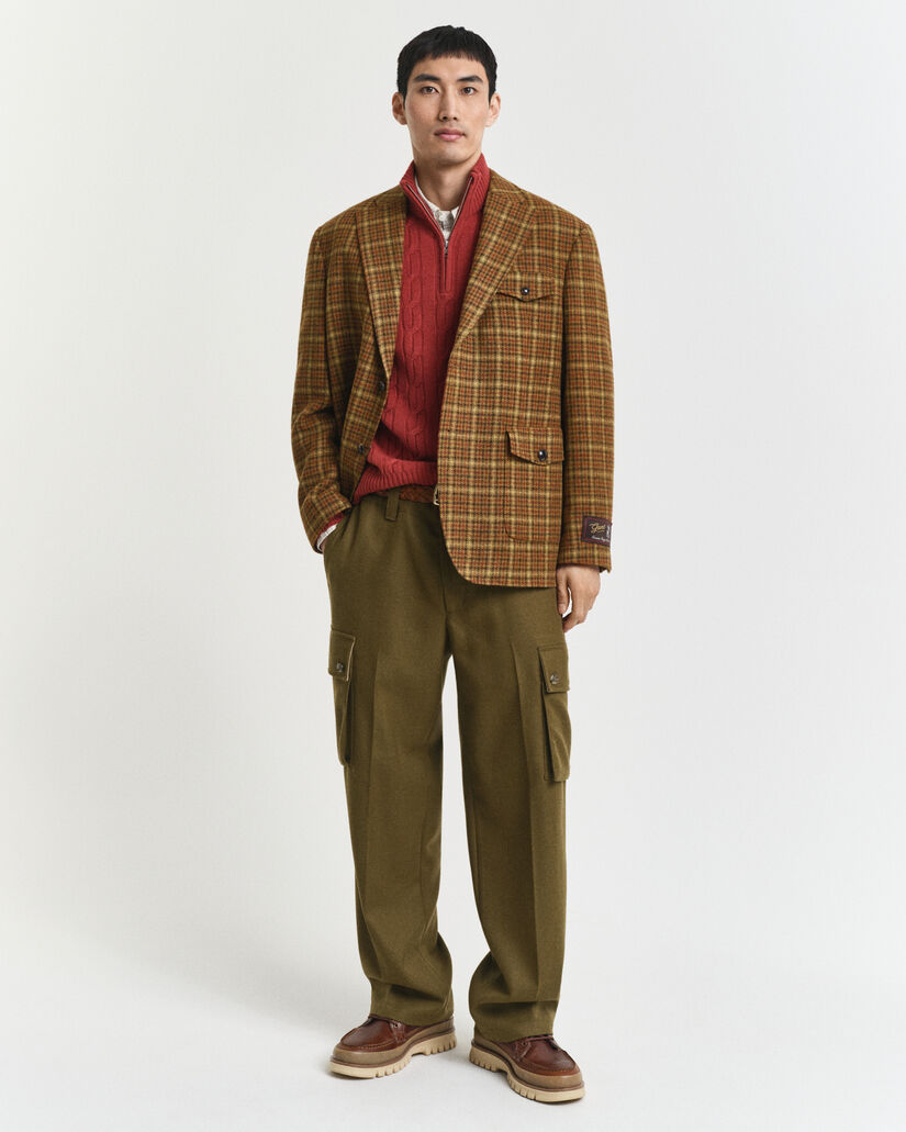 Pull à demi-zip en maille de laine d'agneau à torsades