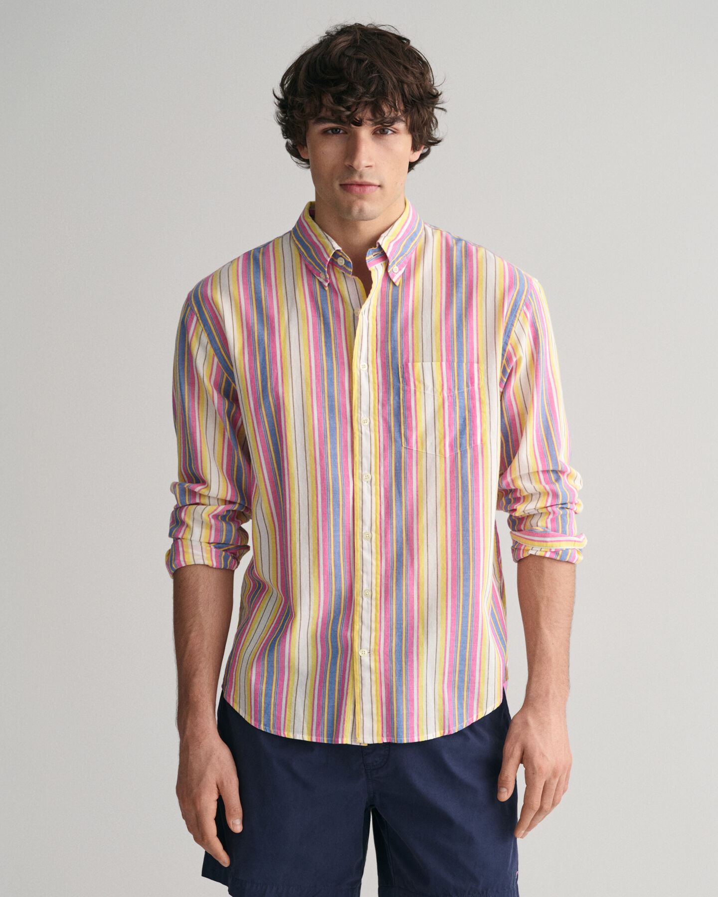 Chemise relaxed fit &agrave; rayures multicolores