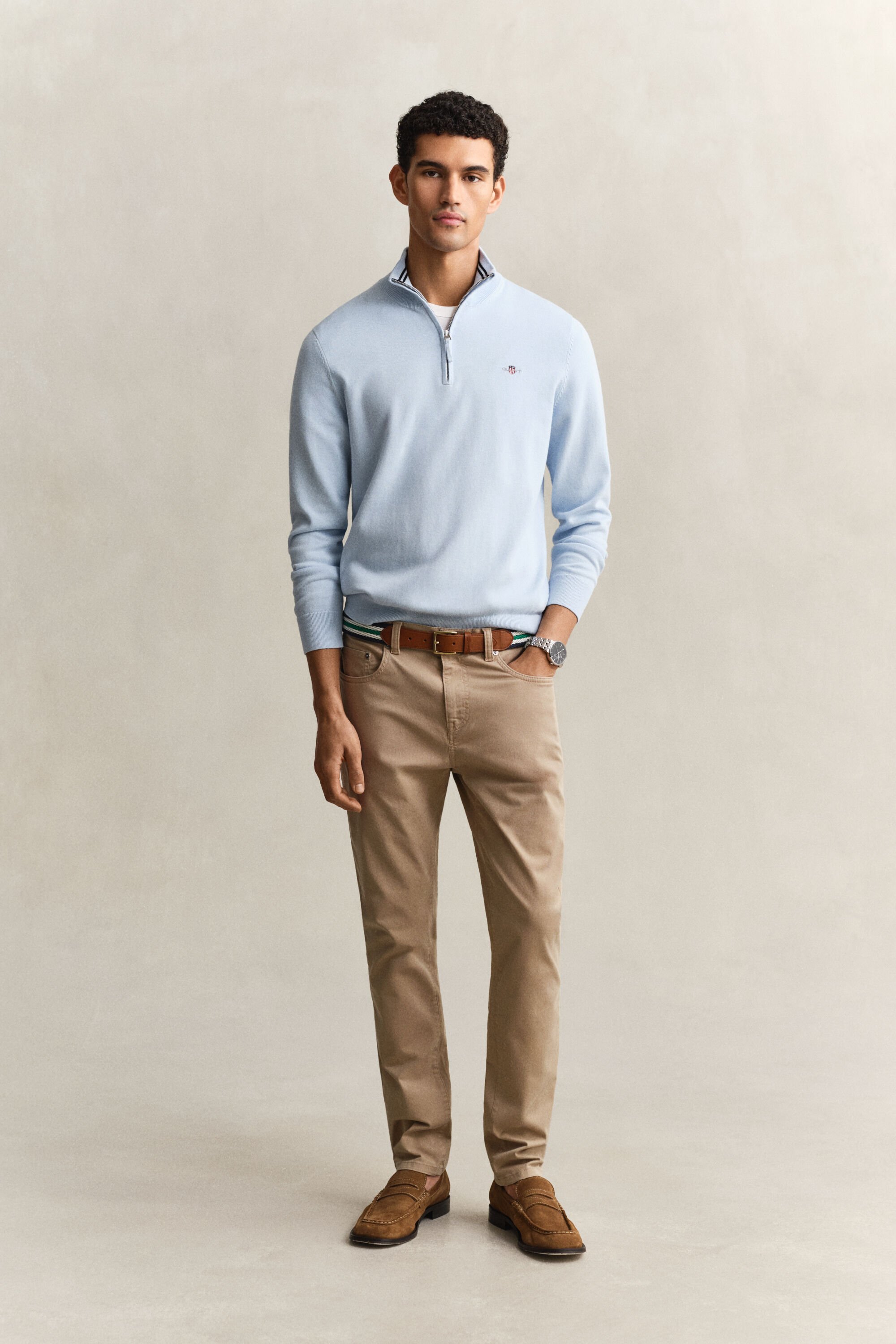 Pull à demi-zip en coton classique