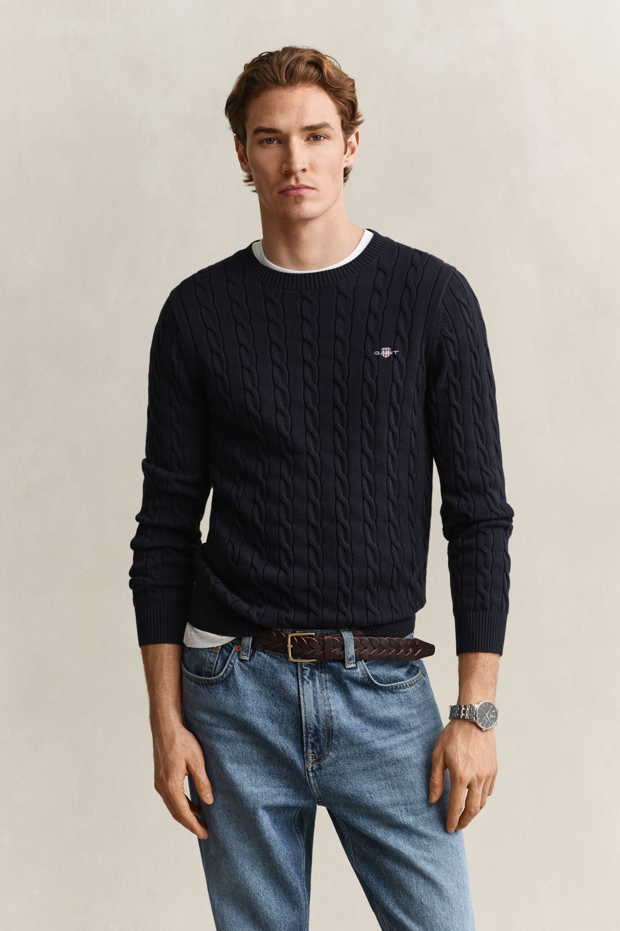 Pull col rond en maille de coton torsadée