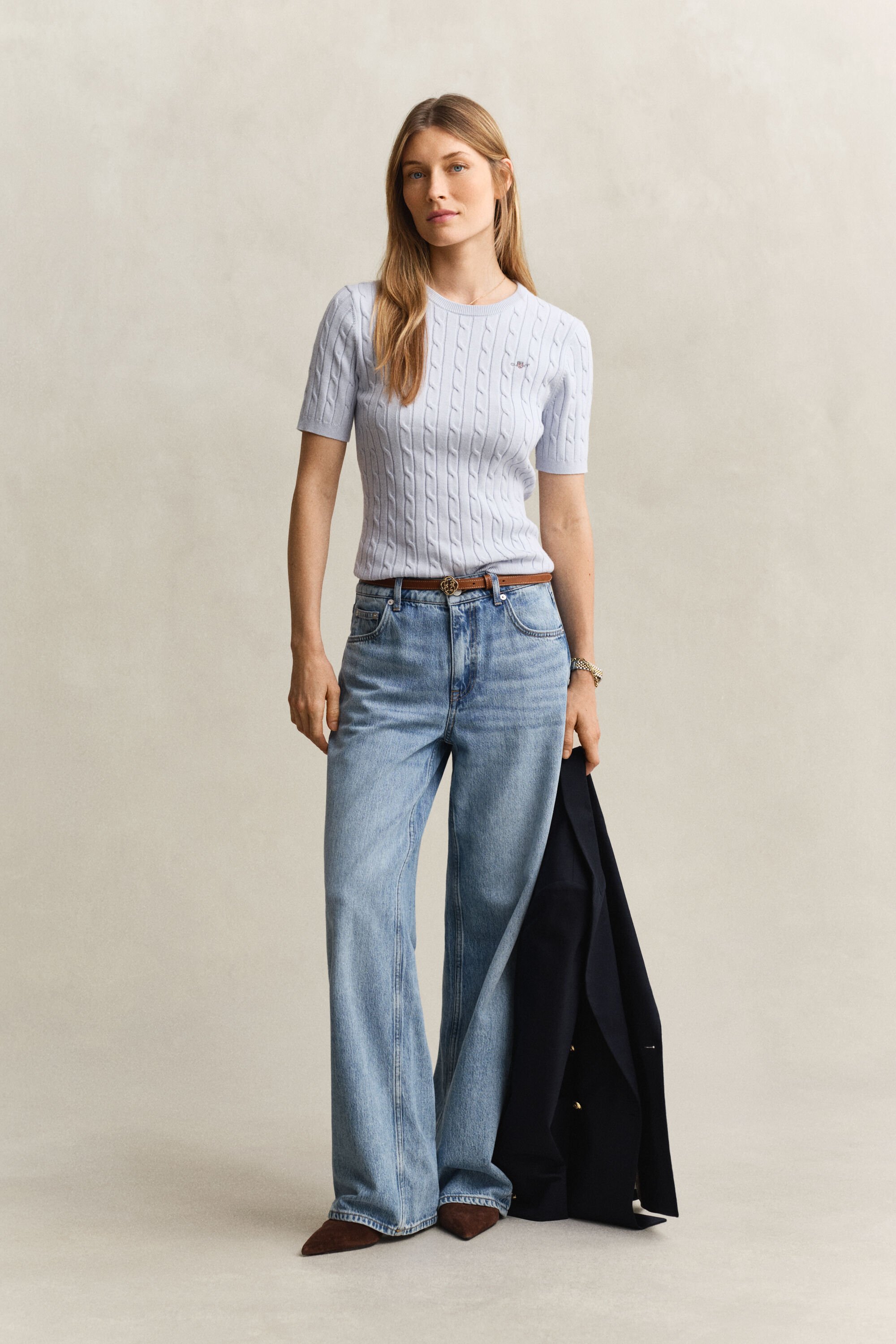 Pull à manches courtes en maille torsadée