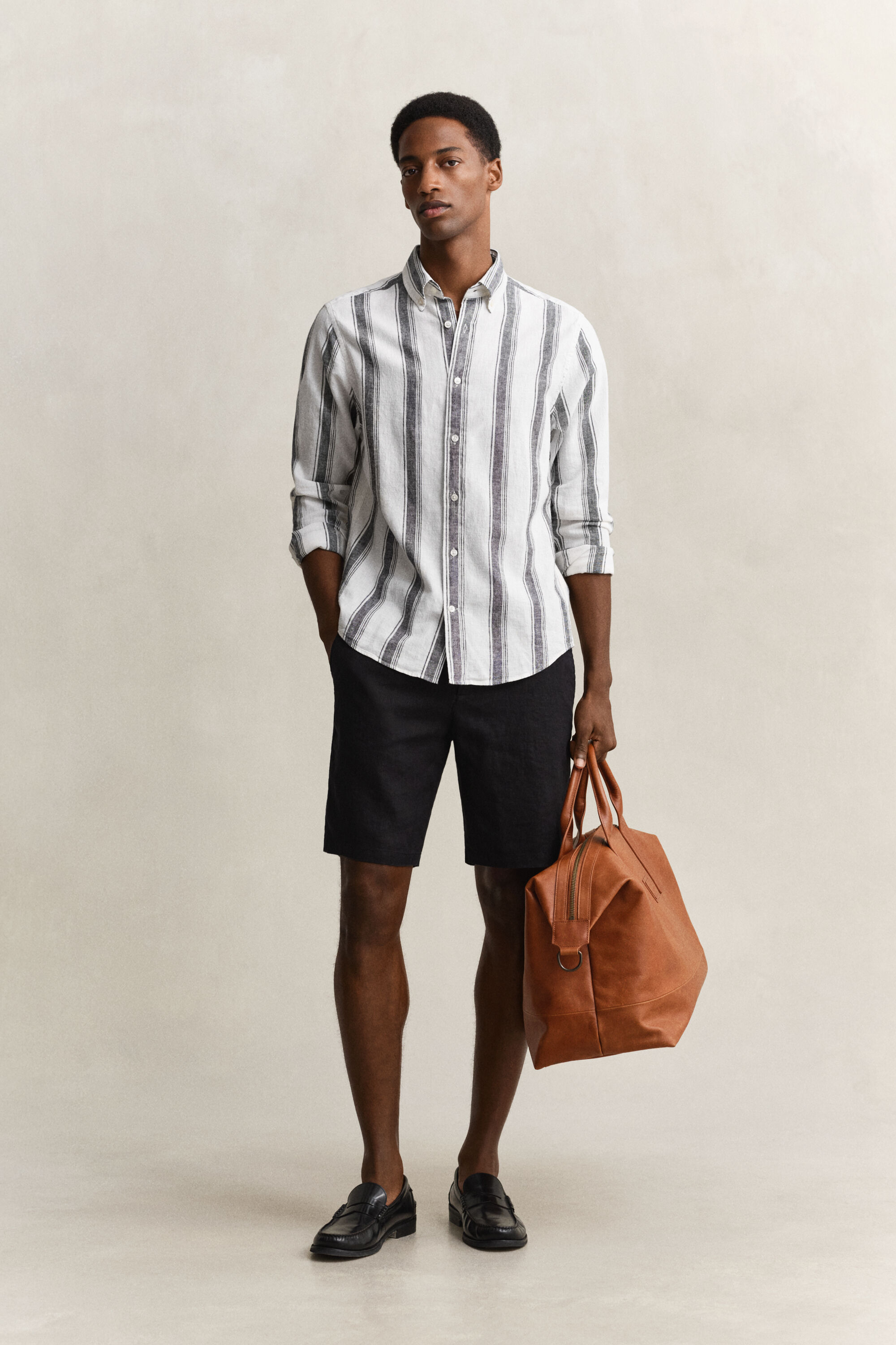 Chemise en lin mélangé à rayures