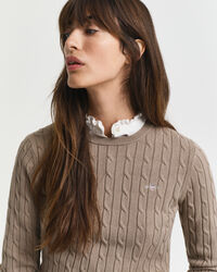 Pull col rond en maille de coton stretch à torsades