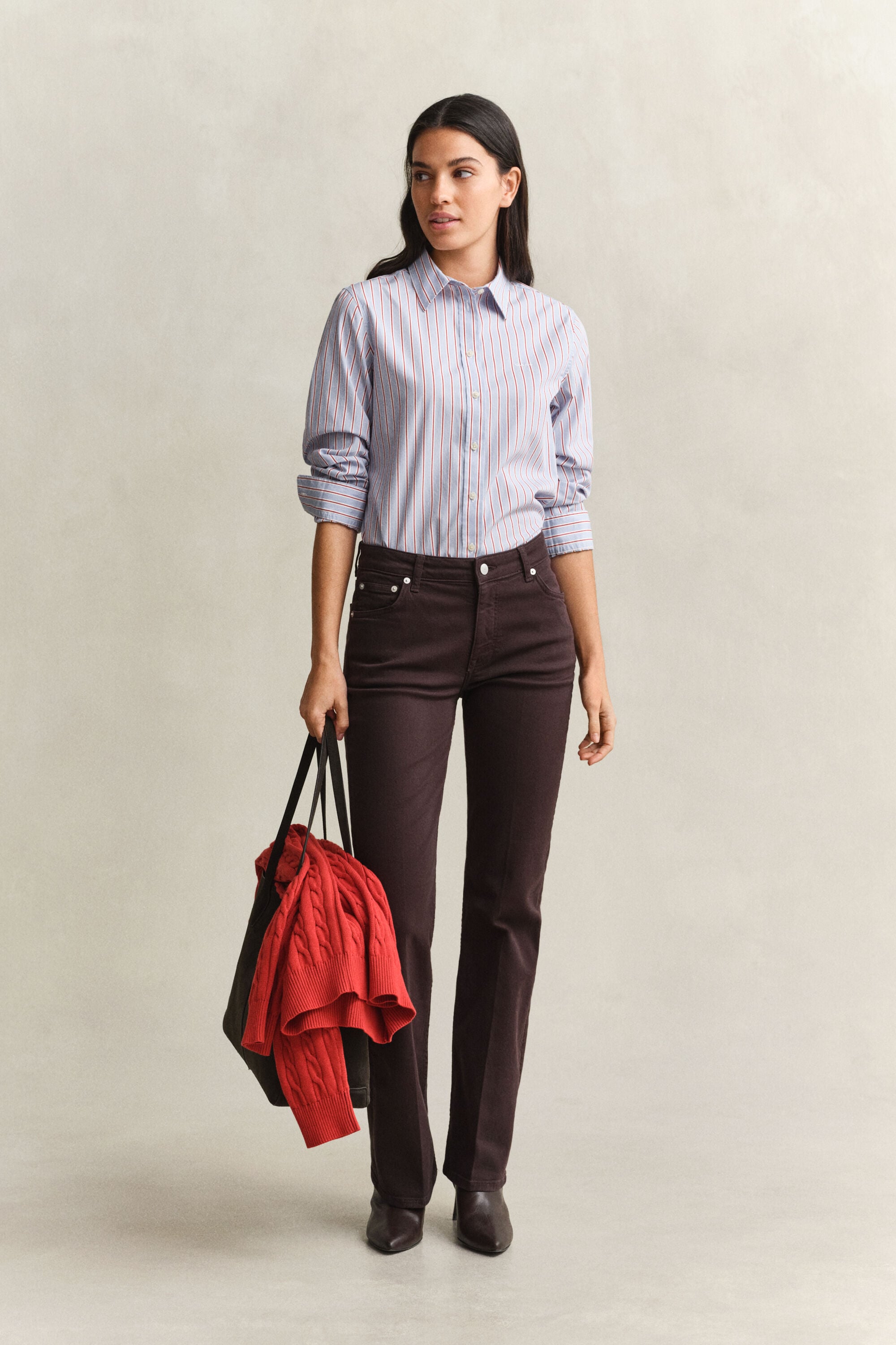 Chemise classique coupe regular en popeline à rayures