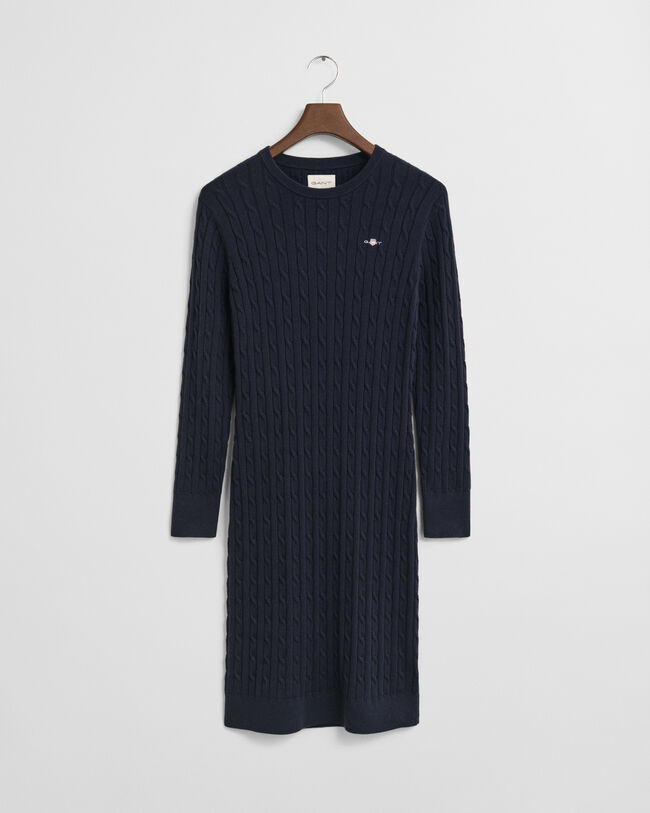 Robe col rond en maille de coton stretch à torsades
