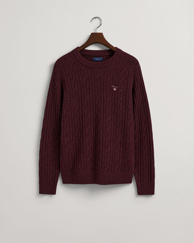 Pull ras du cou en laine d'agneau &agrave; torsades