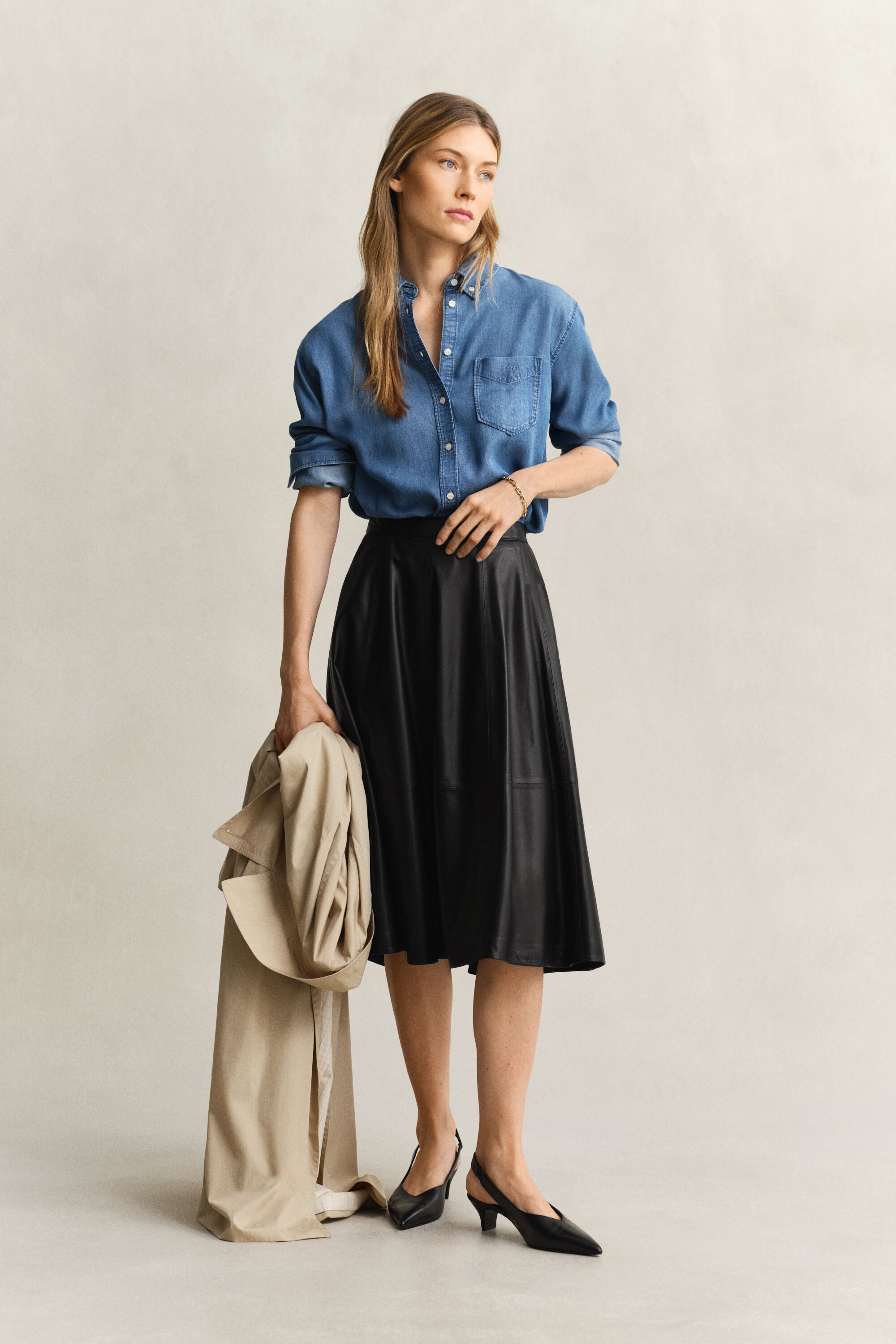 Jupe évasée en cuir