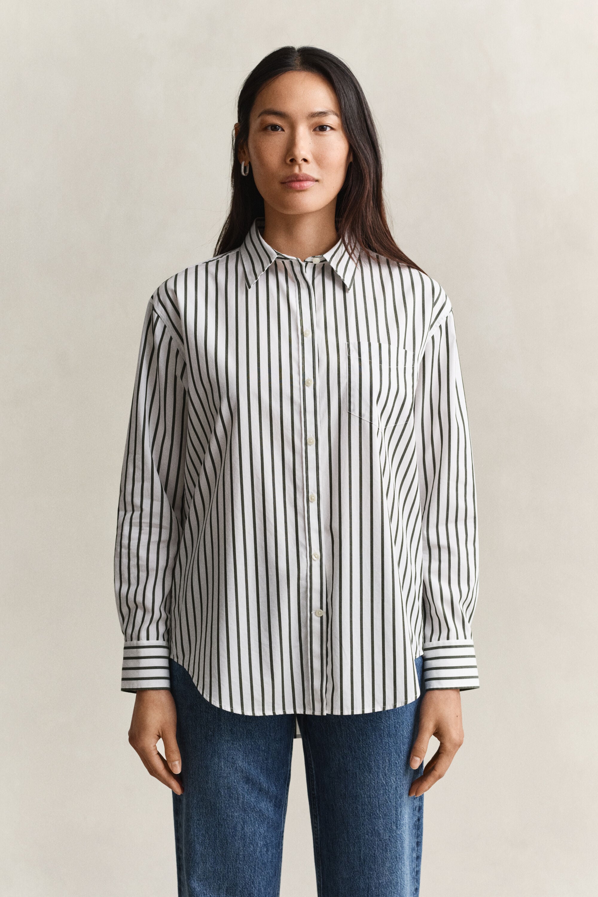 Chemise classique coupe décontractée en popeline à rayures