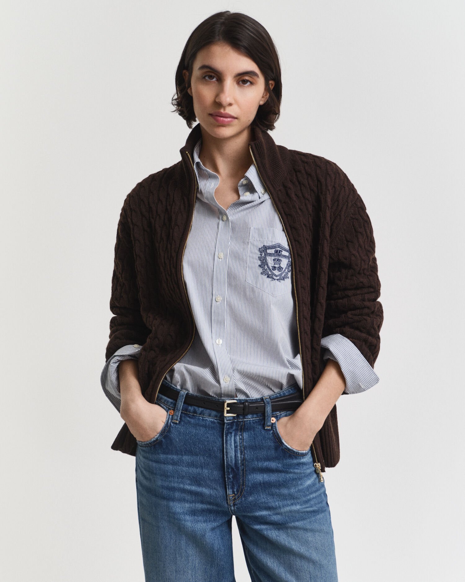 Cardigan zippé en maille torsadée