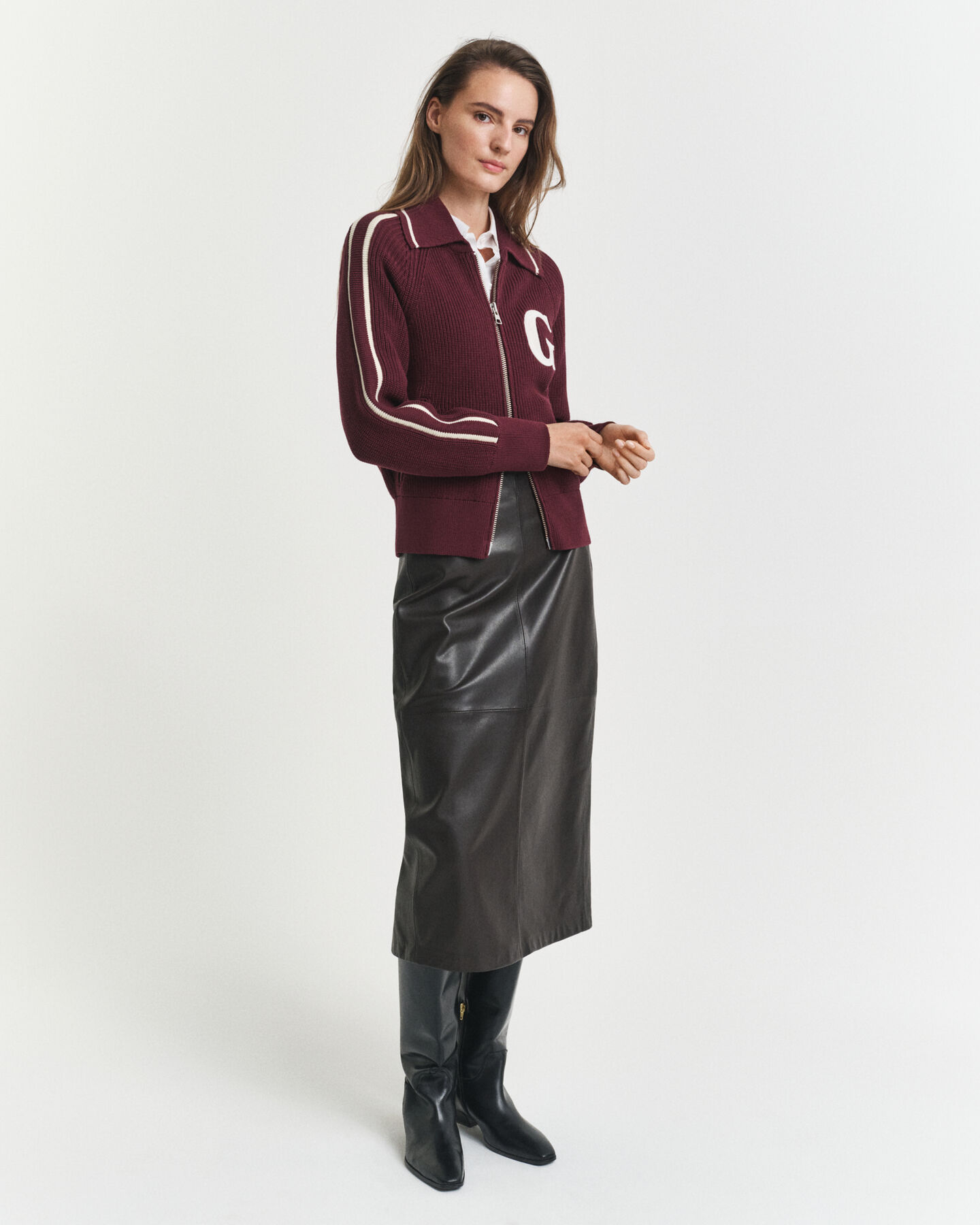 Jupe crayon midi en cuir