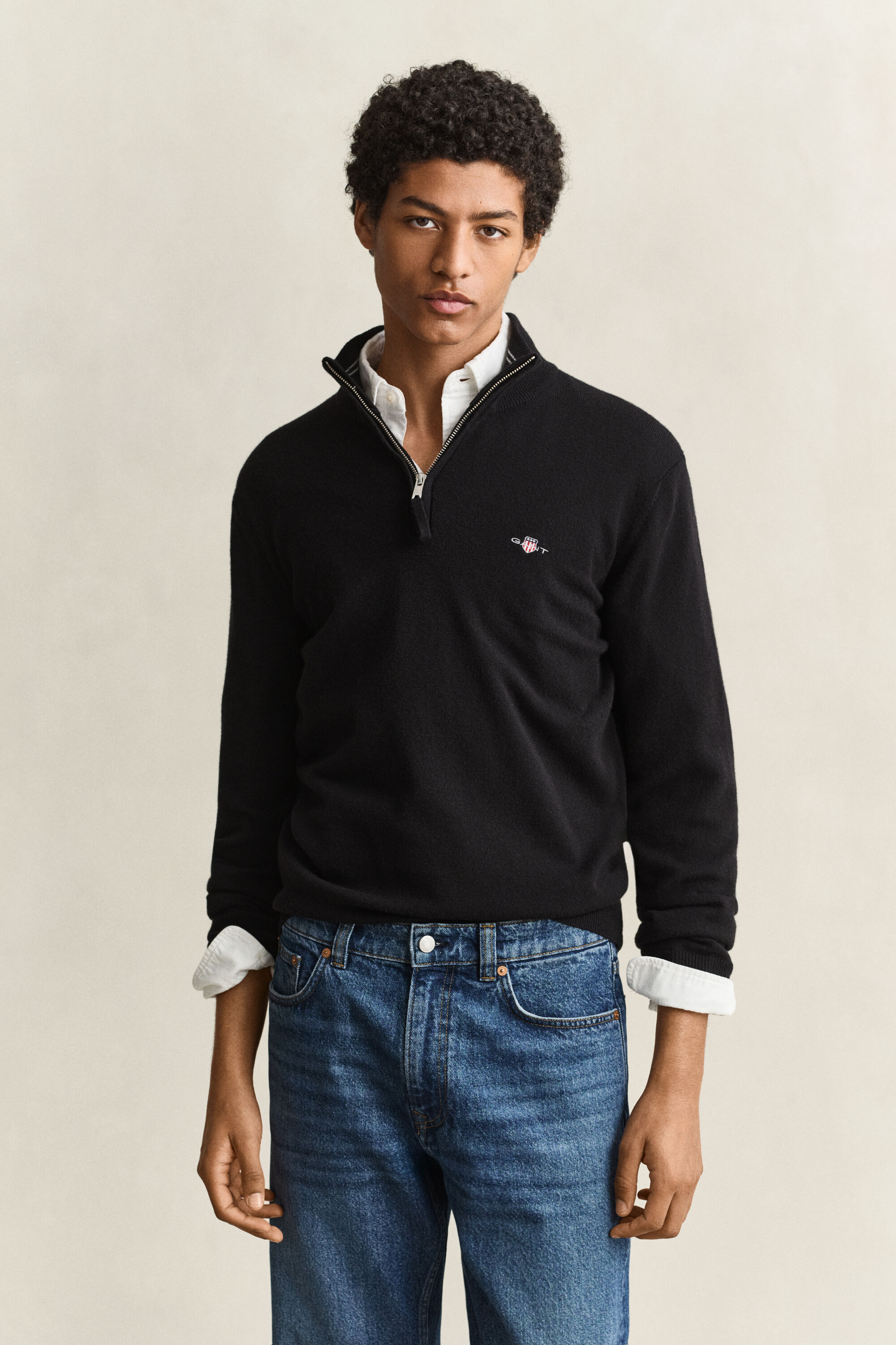 Pull à demi-zip en laine d’agneau