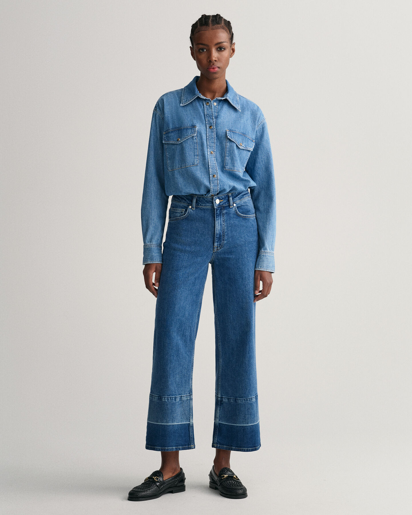 Jean court &agrave; jambes larges