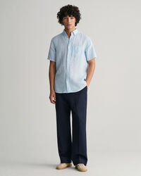 Chemise regular fit en lin &agrave; manches courtes &agrave; motif pied-de-poule