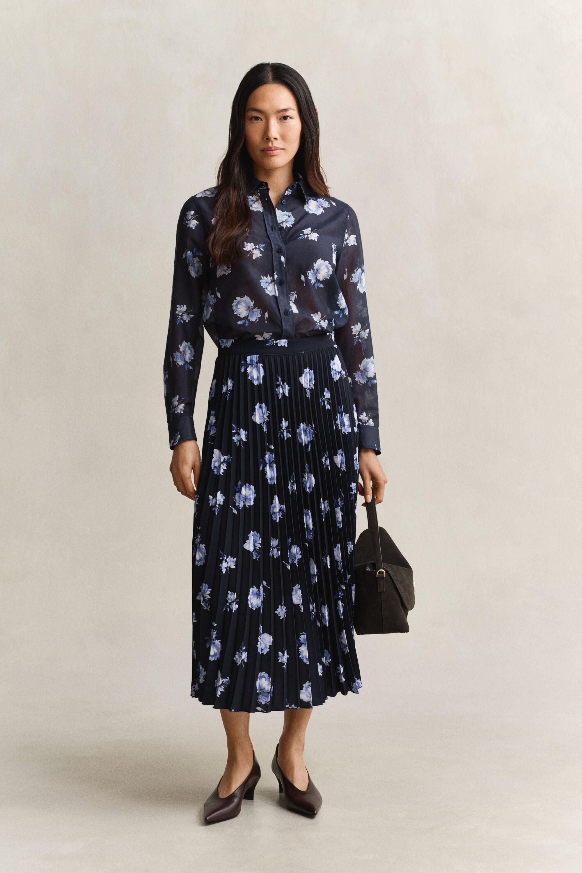 Chemise en coton et soie à imprimé floral