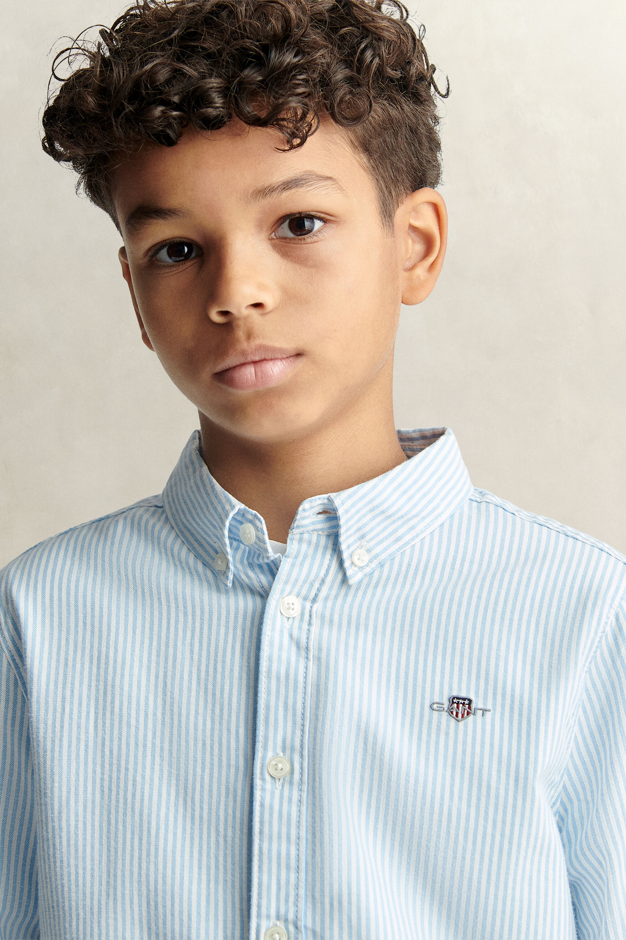 Chemise en coton Oxford à rayures avec écusson pour Ado Garçon