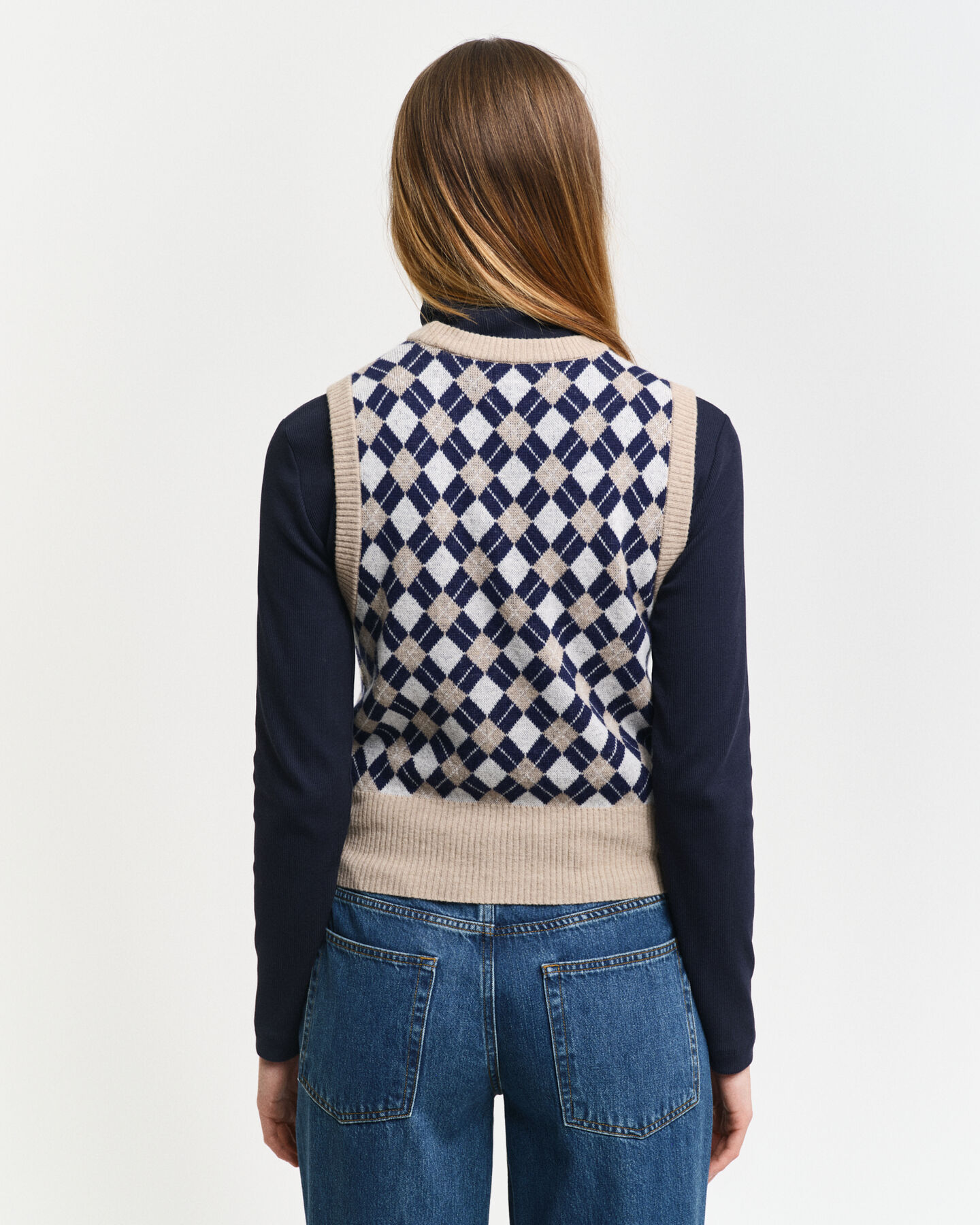 Pull sans manches ras du cou à motif argyle
