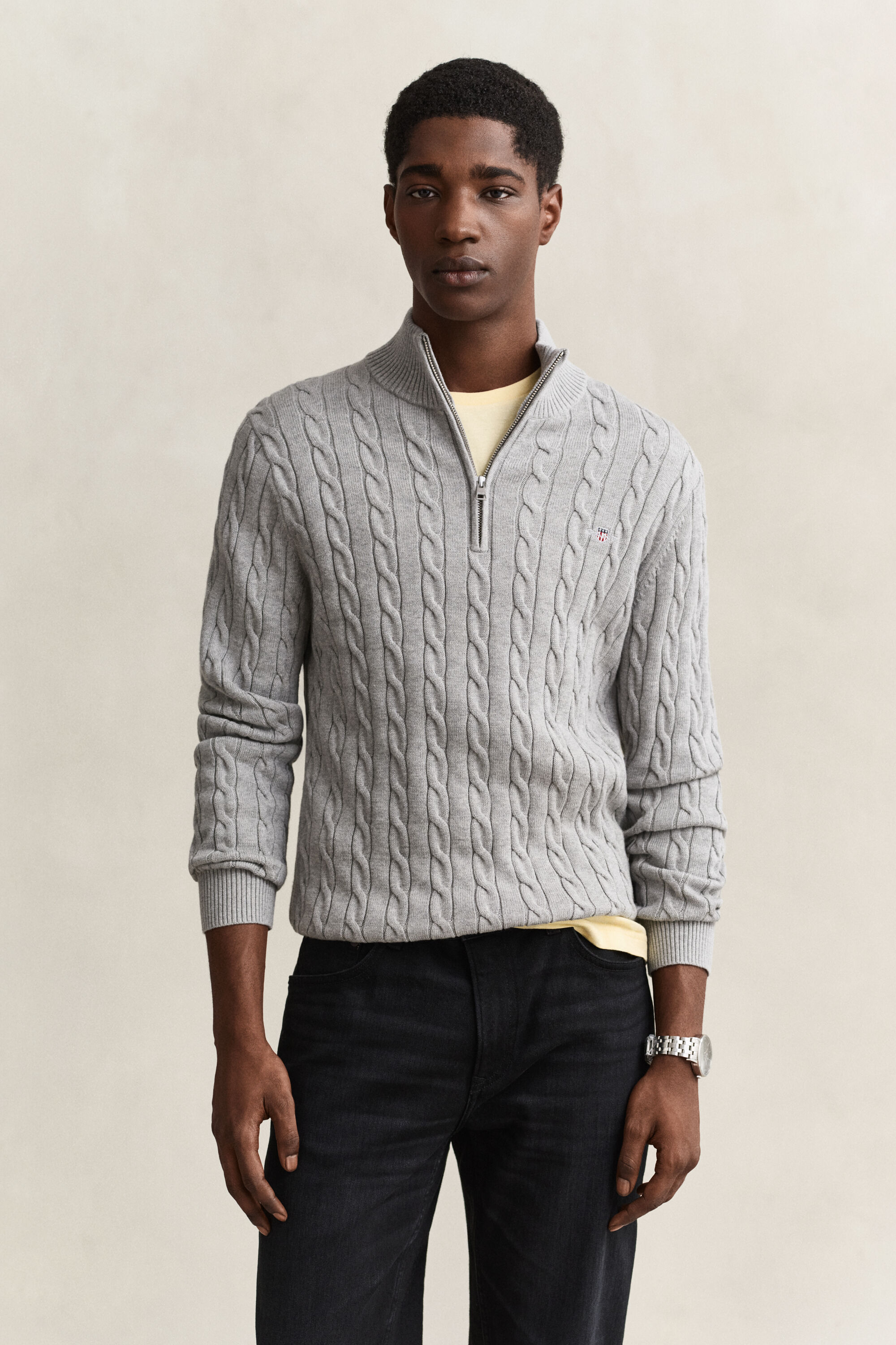 Pull à demi-zip en maille de coton torsadée