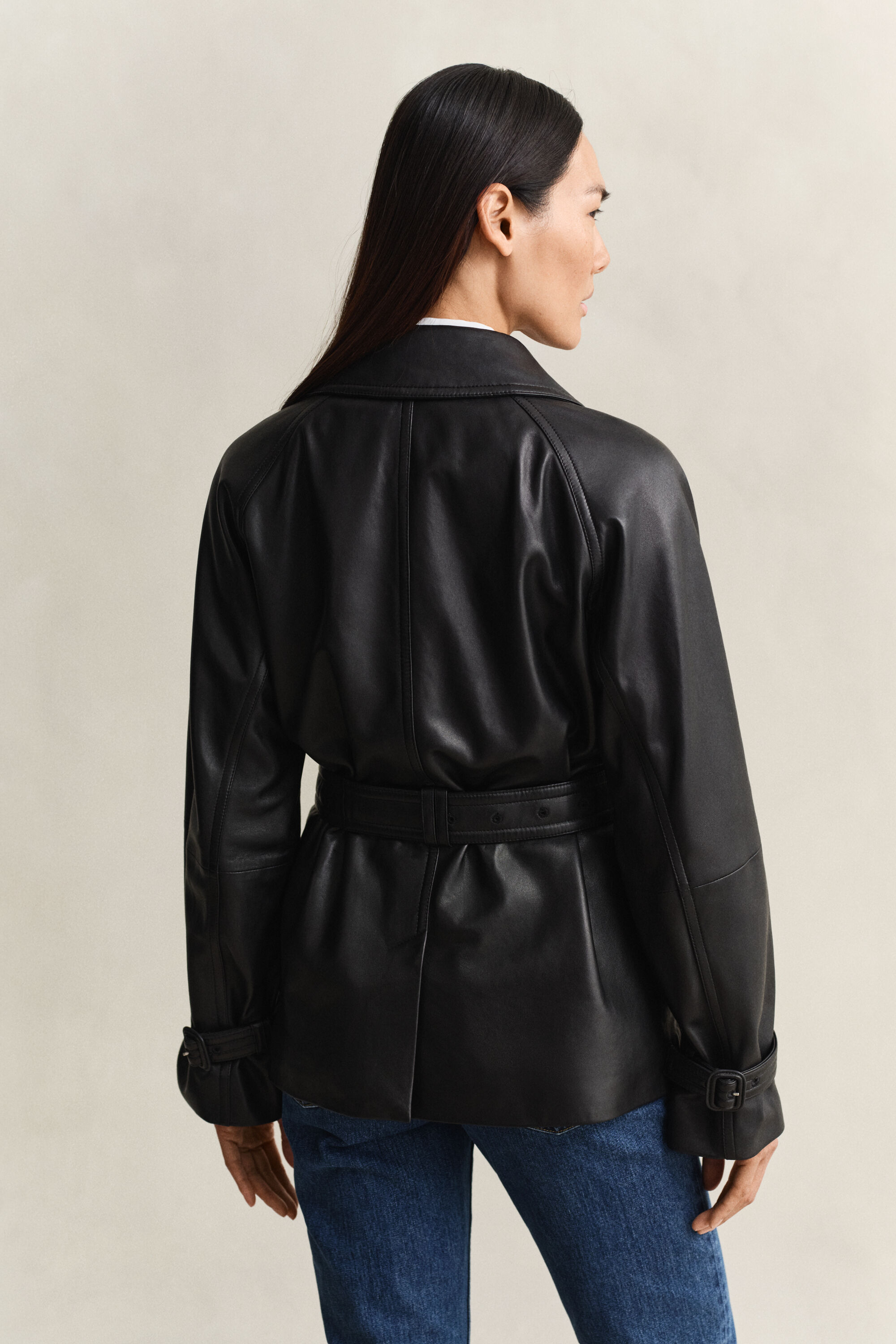 Trench-coat court en cuir