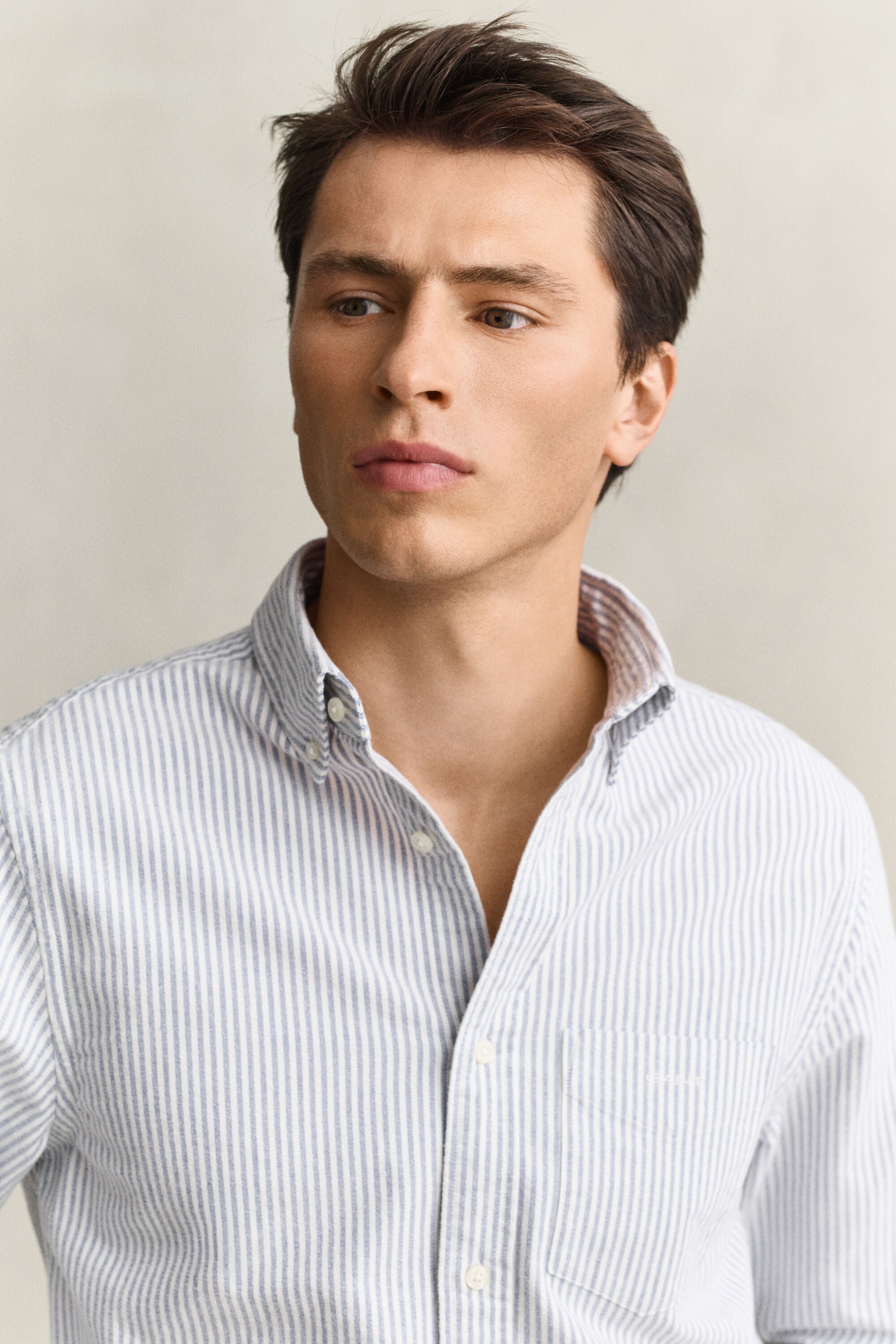 Chemise en coton Oxford brossé avec rayures