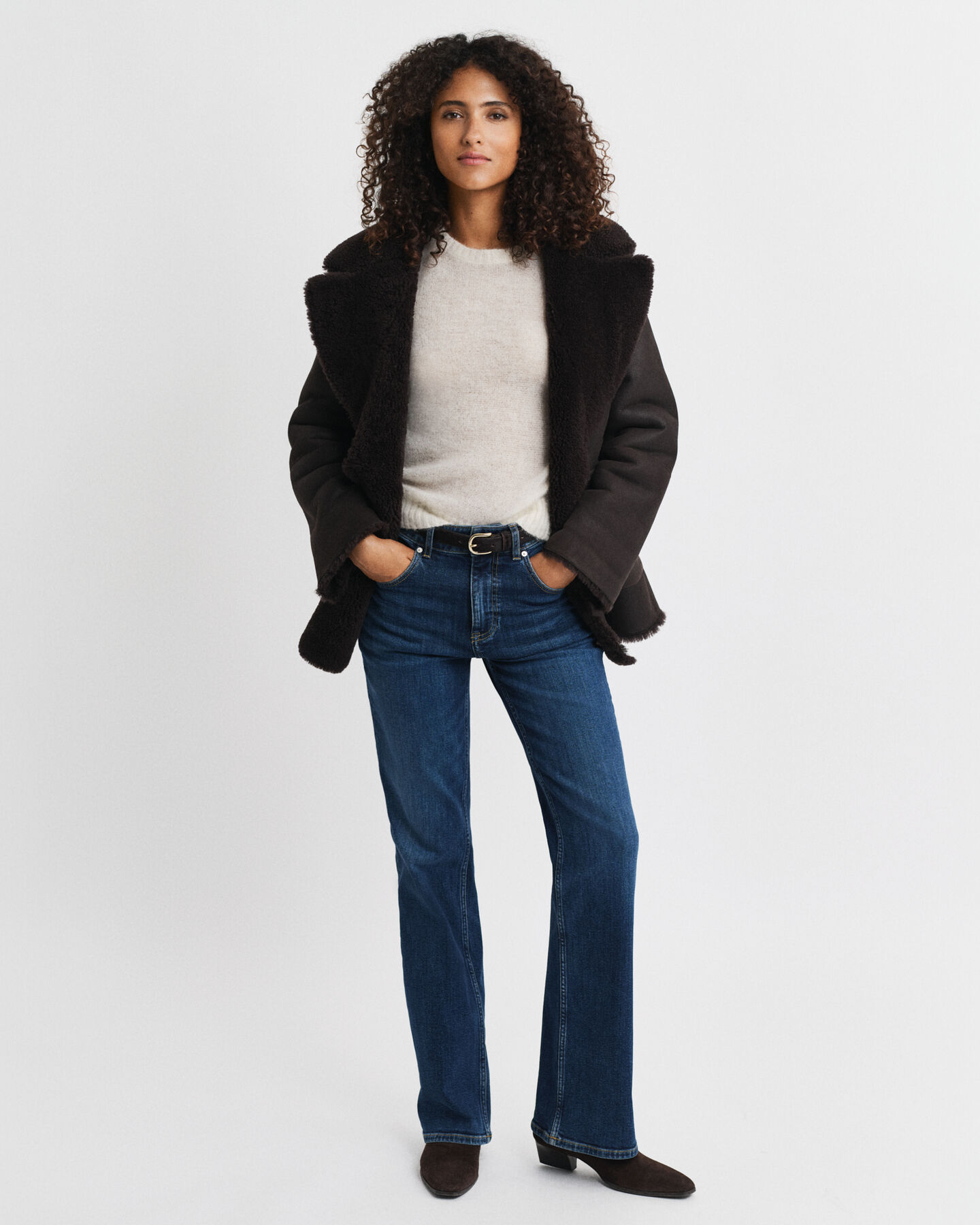 Pull col rond en mohair mélangé à manches courtes