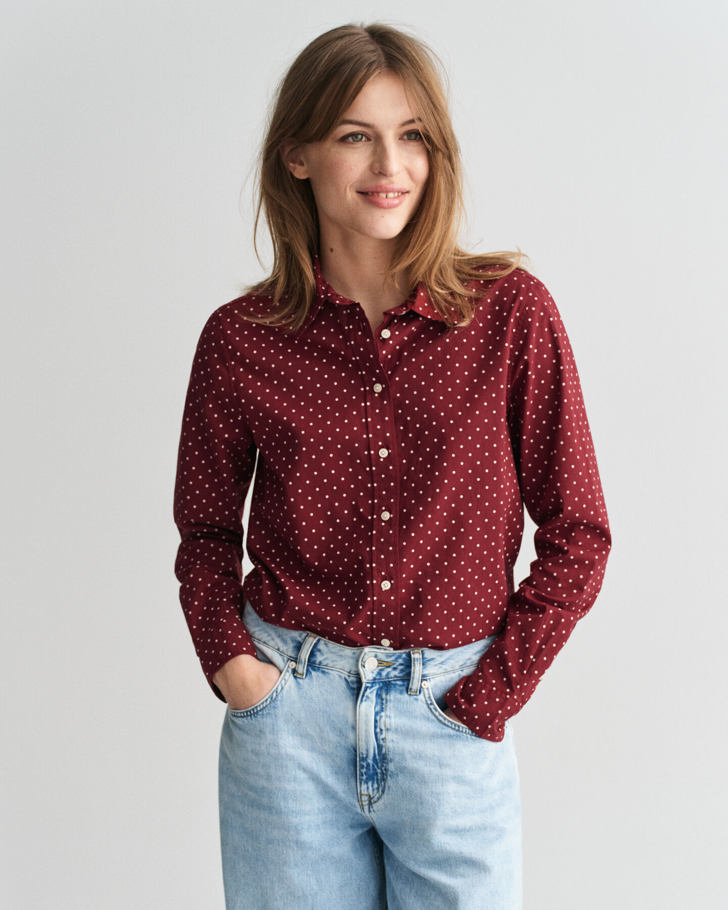 Chemise regular fit en voile de coton &agrave; imprim&eacute; pois