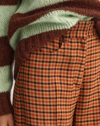 Pantalon large taille haute à carreaux