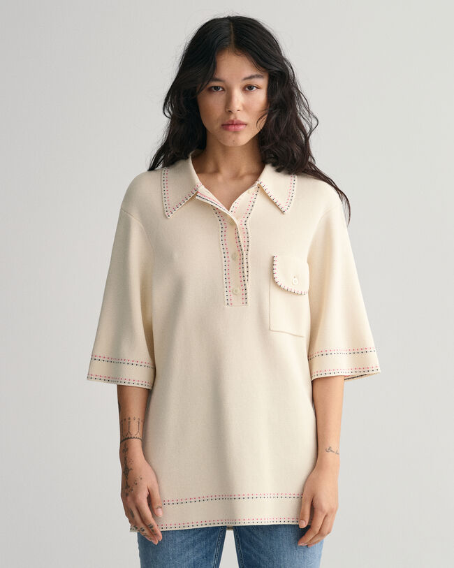 Pull fa&ccedil;on polo en maille &agrave; manches courtes