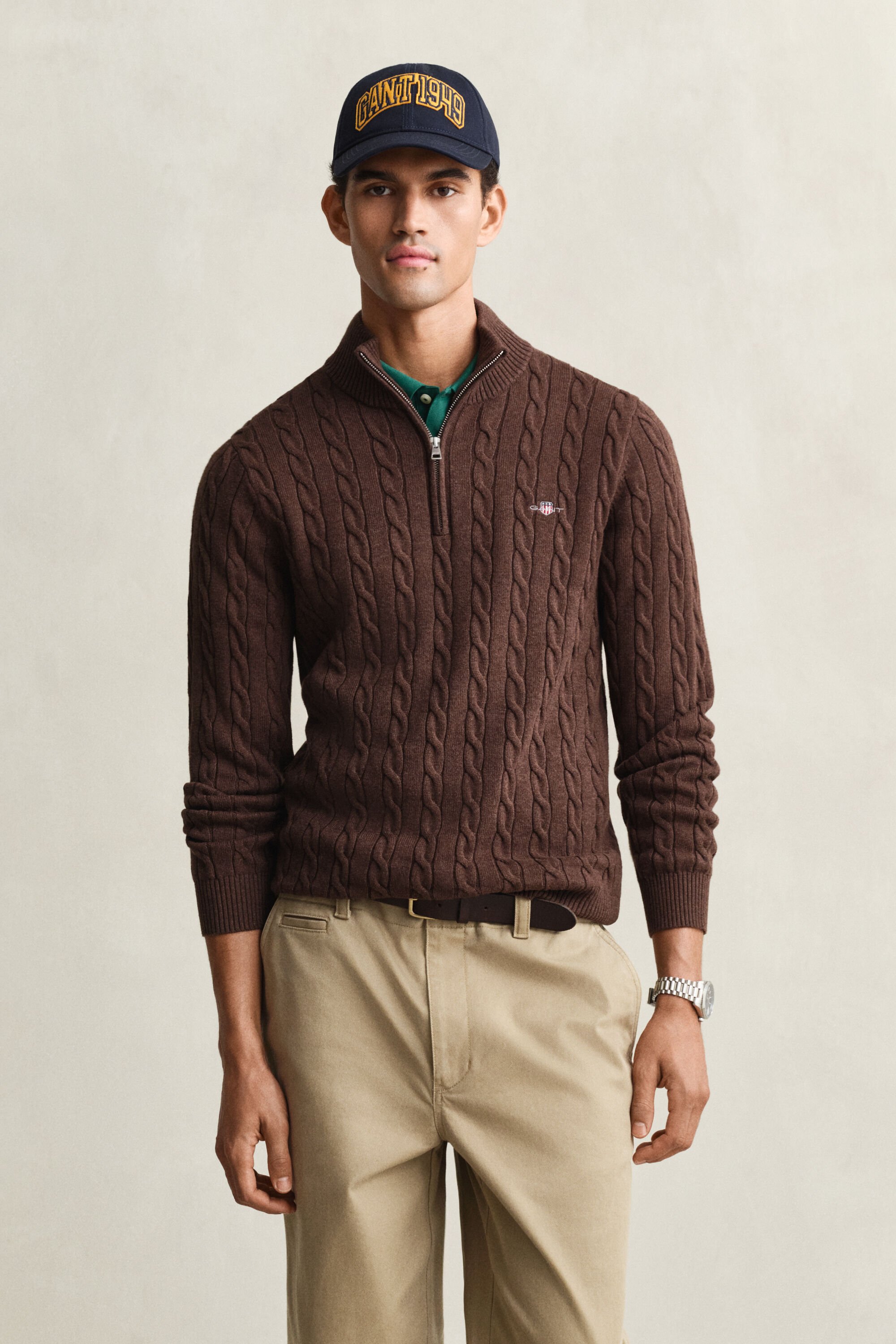 Pull à demi-zip en maille de coton torsadée