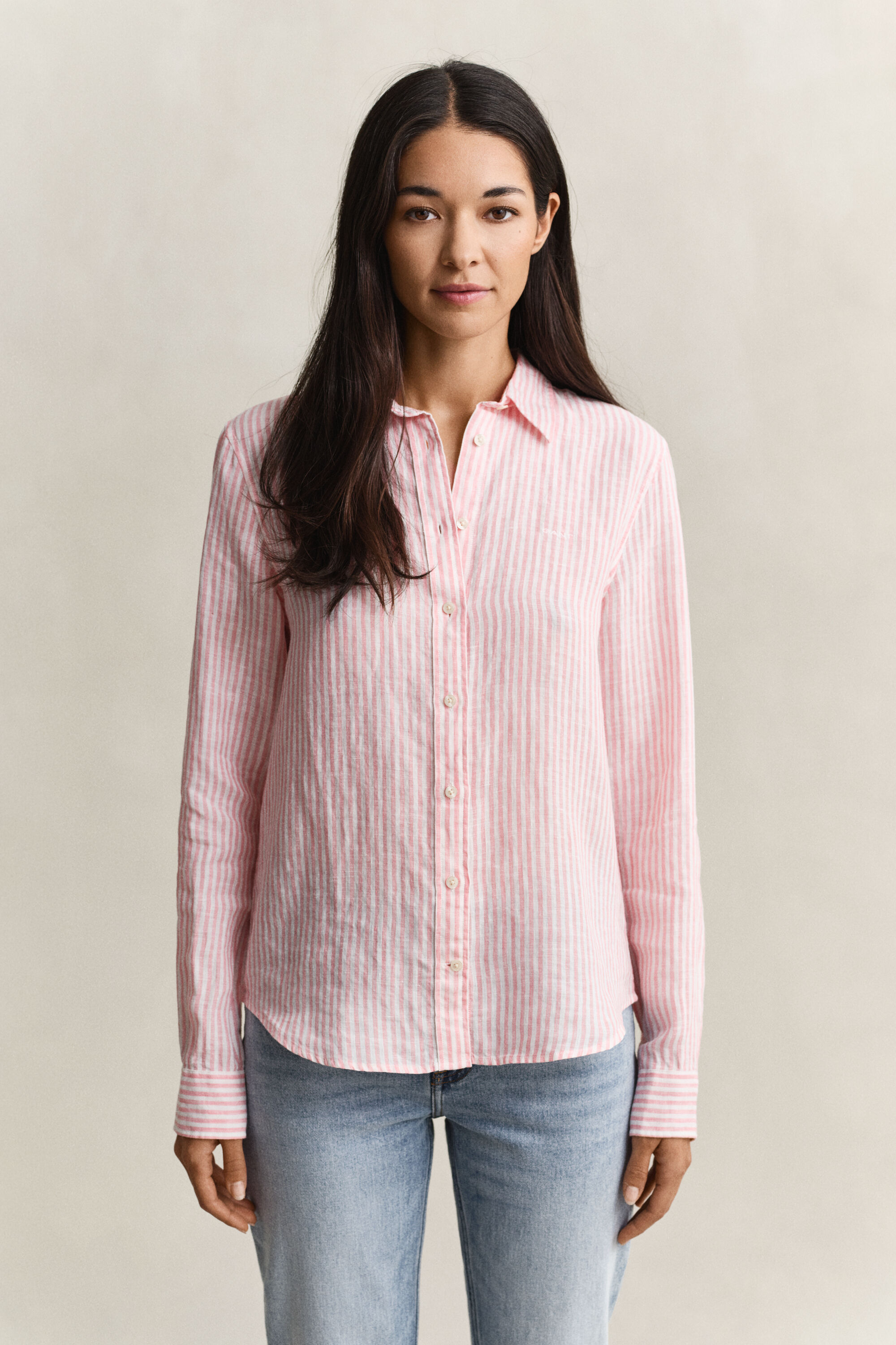 Chemise regular fit en lin à rayures