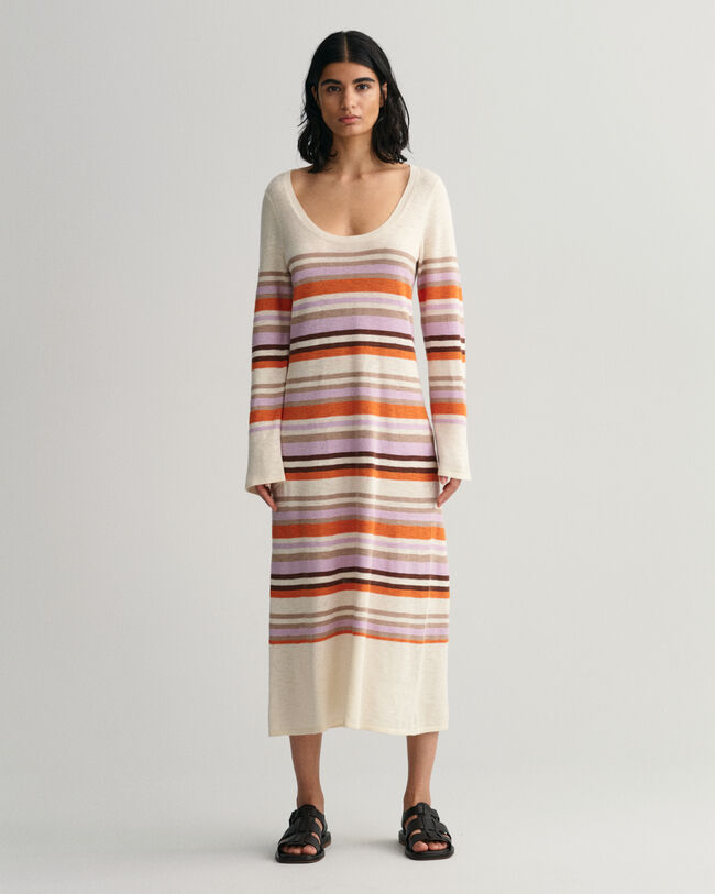 Robe ras du cou &agrave; rayures multicolores