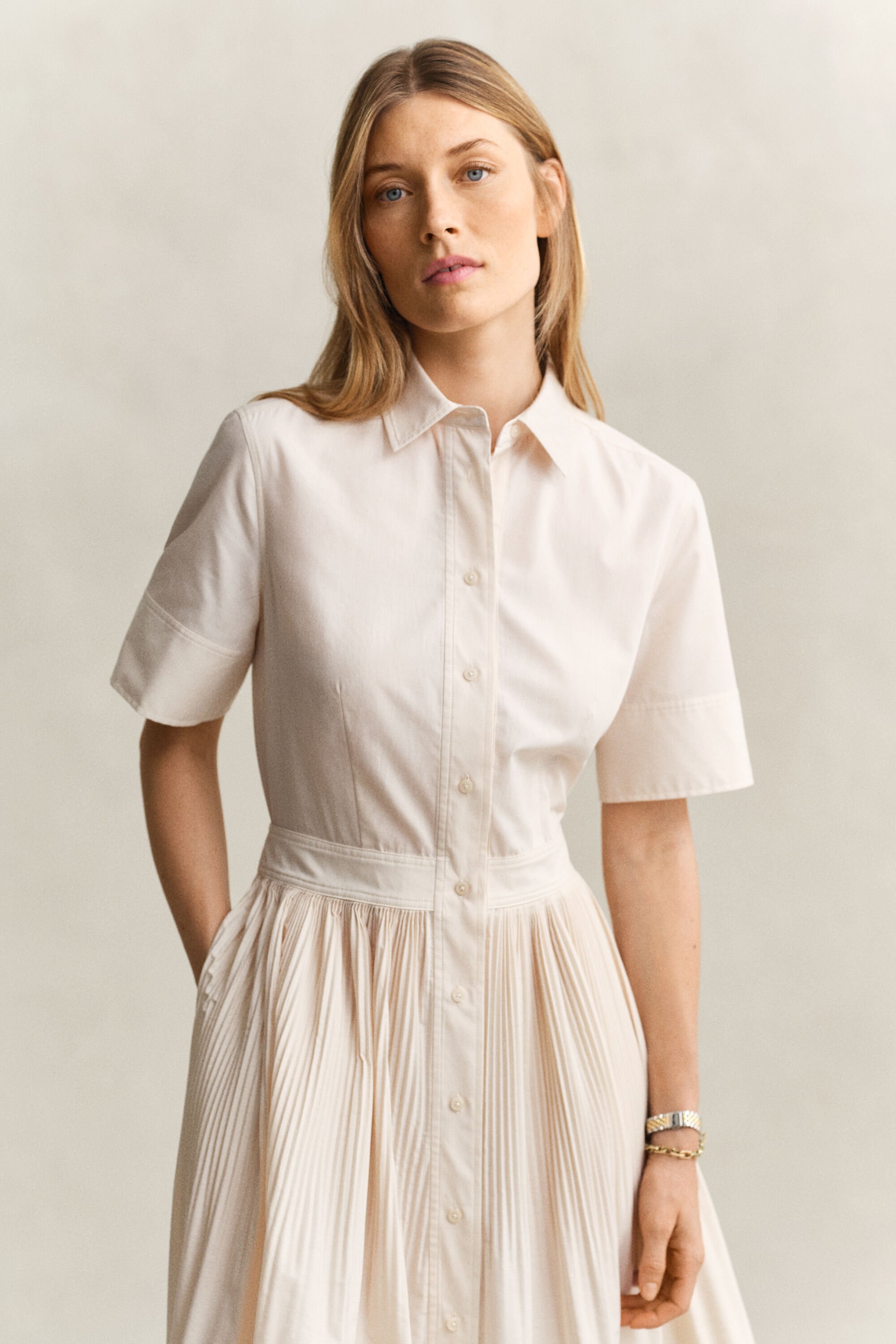 Robe-chemise plissée en coton