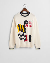 Pull col rond en coton avec drapeau en intarsia